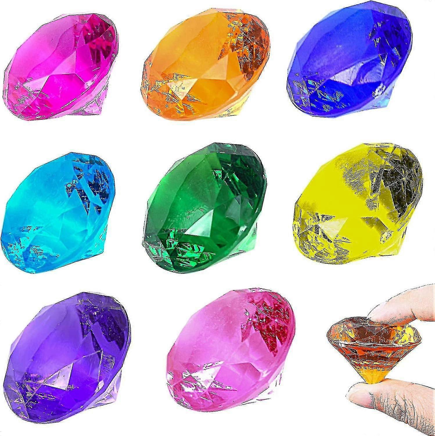10 Gros Diamants Décoratifs Acryliques Jrzyhi – 40 Mm, Couleurs Variées, Pour Chasse Au Trésor, Mariage, Aquarium