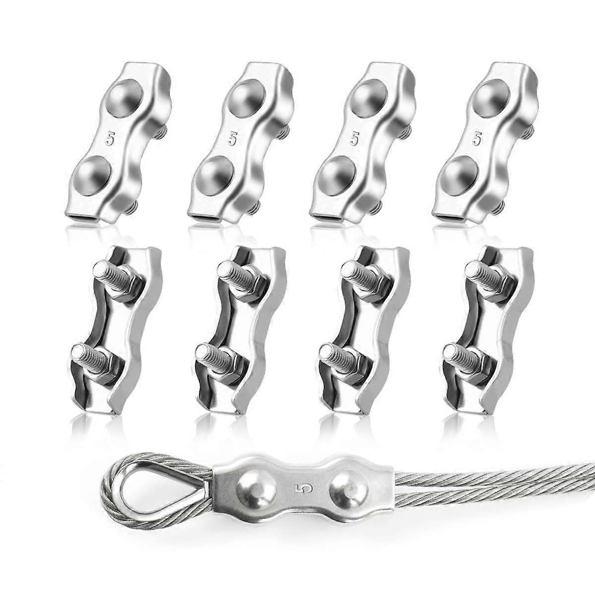 M5 المشبك المزدوج ، حزمة من 8 مشبك حبل الأسلاك ، الفولاذ المقاوم للصدأ 304 كابل المشبك ، 5 مم سلك حبل الصلب خط غسيل المظلة الثابتة