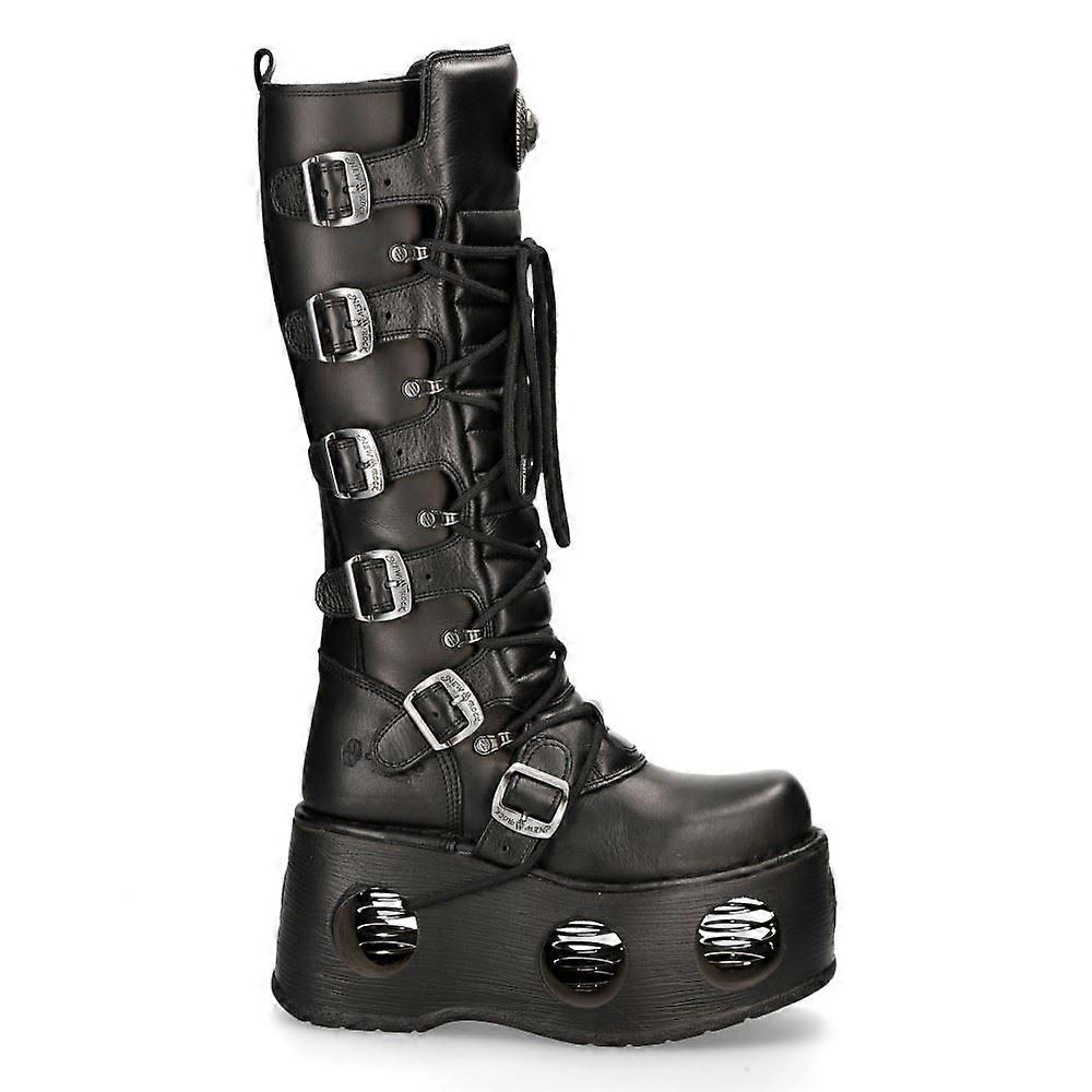 New Rock Boots M-272-S2 Unisex Knee High Metallic Black Leather