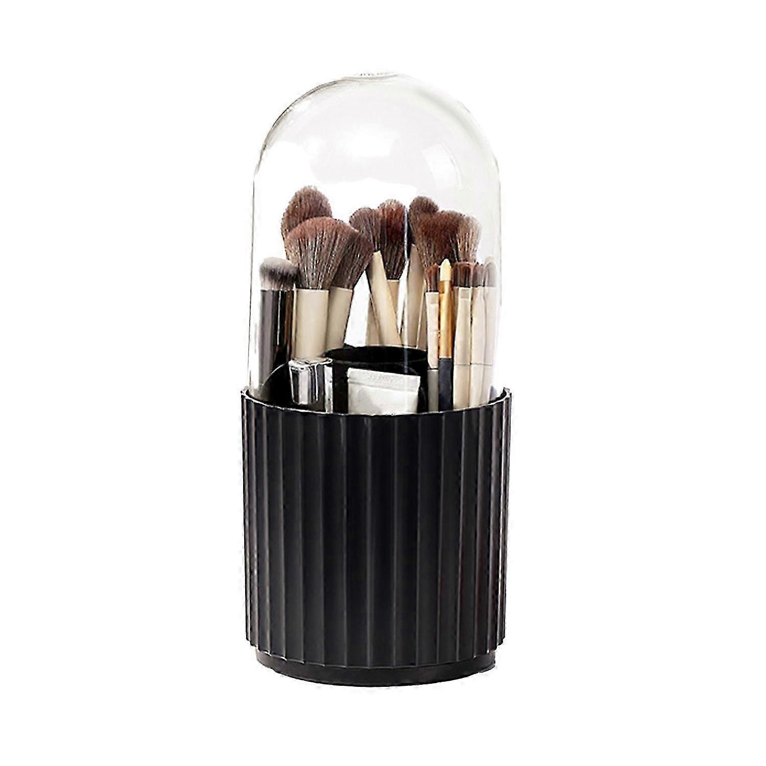 Makeup Brush Holder Transparent Dustproof Large Capacity Multi-compartment with Lid 360-degree