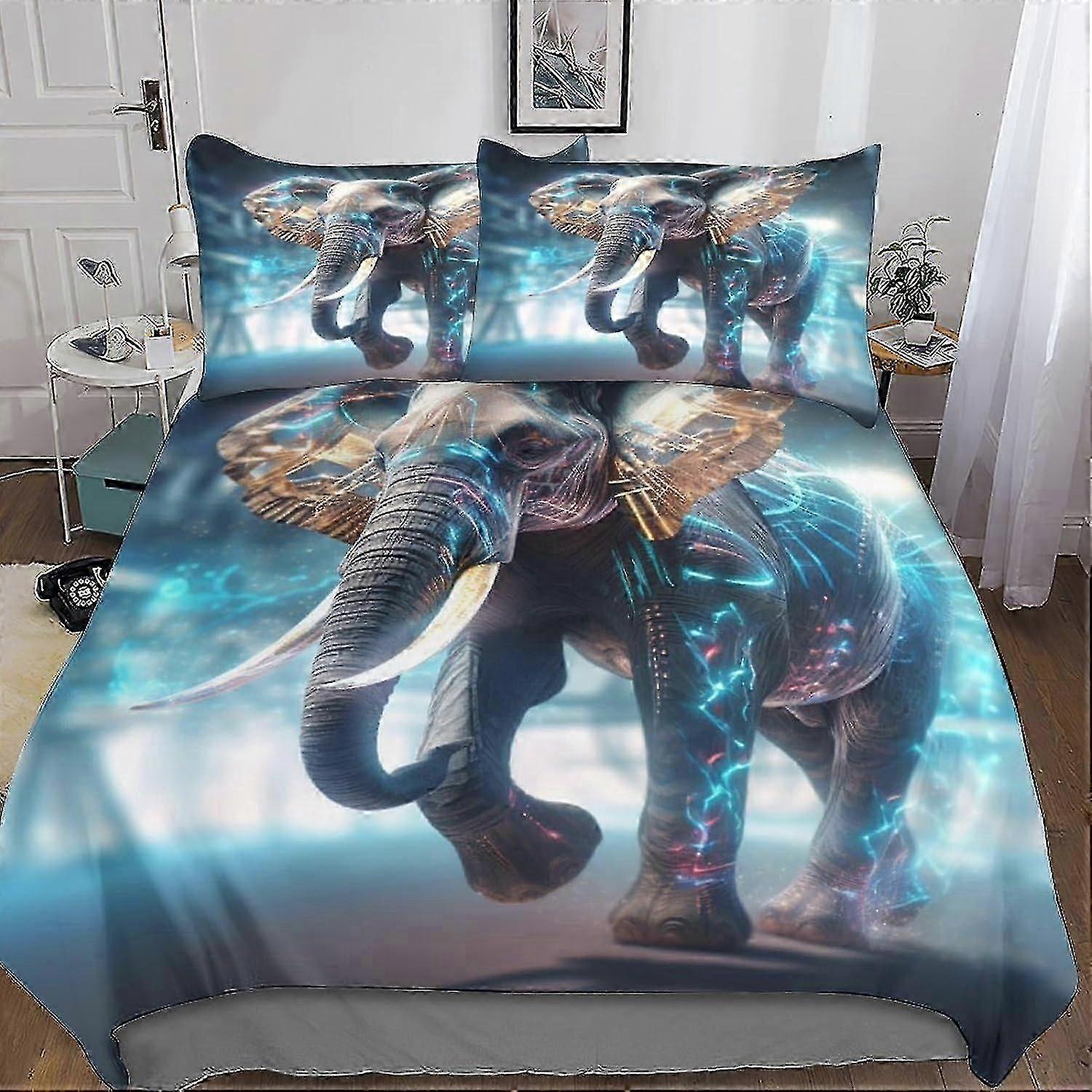 o5352 Lençóis Elefante Capa de Edredom Impressão 3D Conjunto de Cama Decorativo Conjunto de 3 Peças Impressão Criativa Conjunto de Capa de Edredão Capa de Colcha com Pillowca