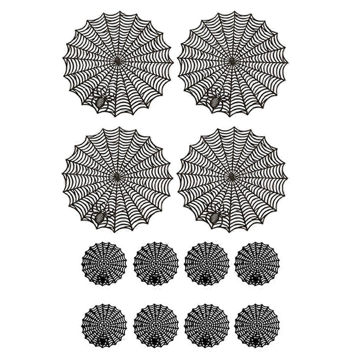 12Pcs 15inch Halloween Spider Web Placemats 3.94inch Cup mat