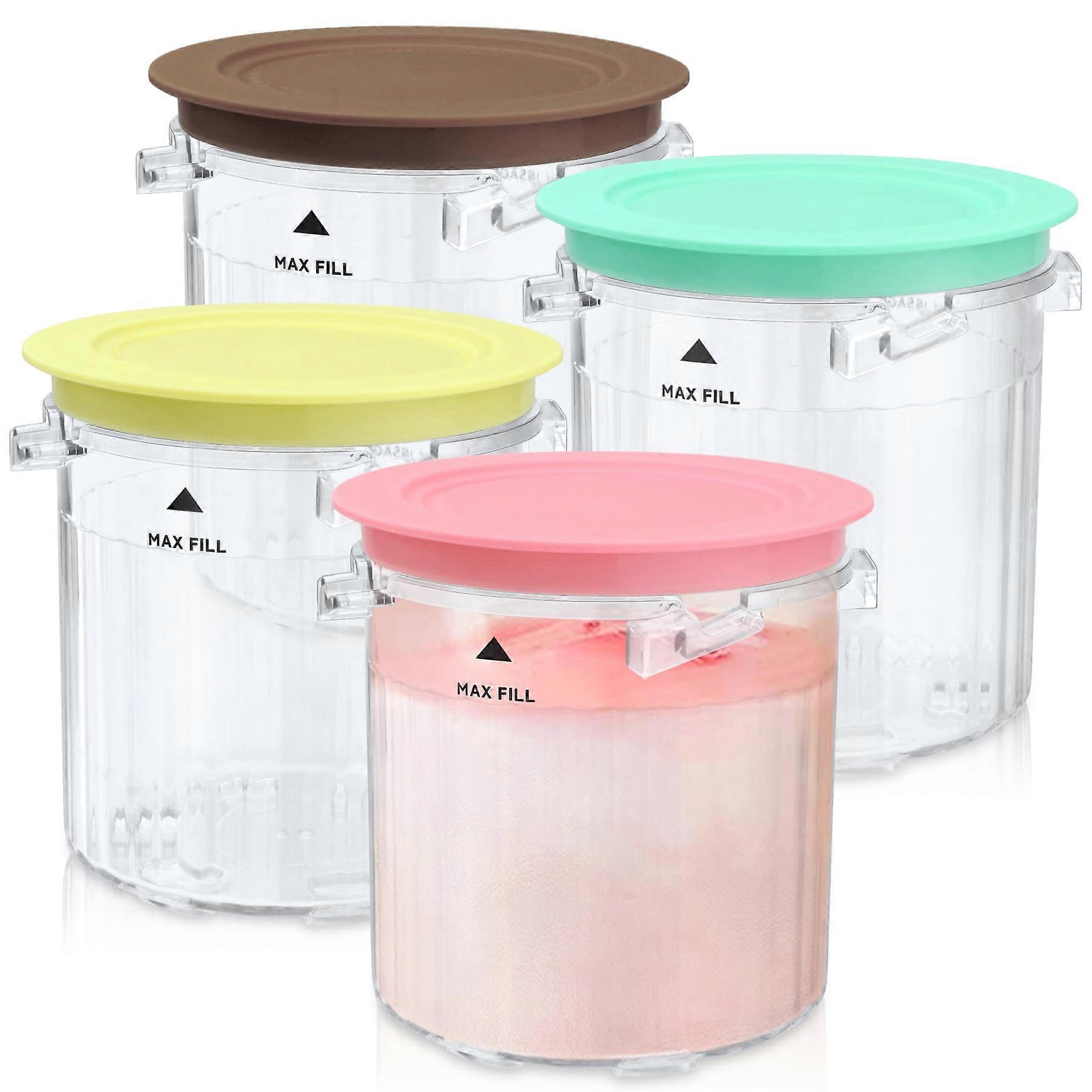 4 Pack Ice Cream Containers and Lids Replacement Dishwasher BPA-Free Safe for Ninja Creami Breeze Pints 16oz