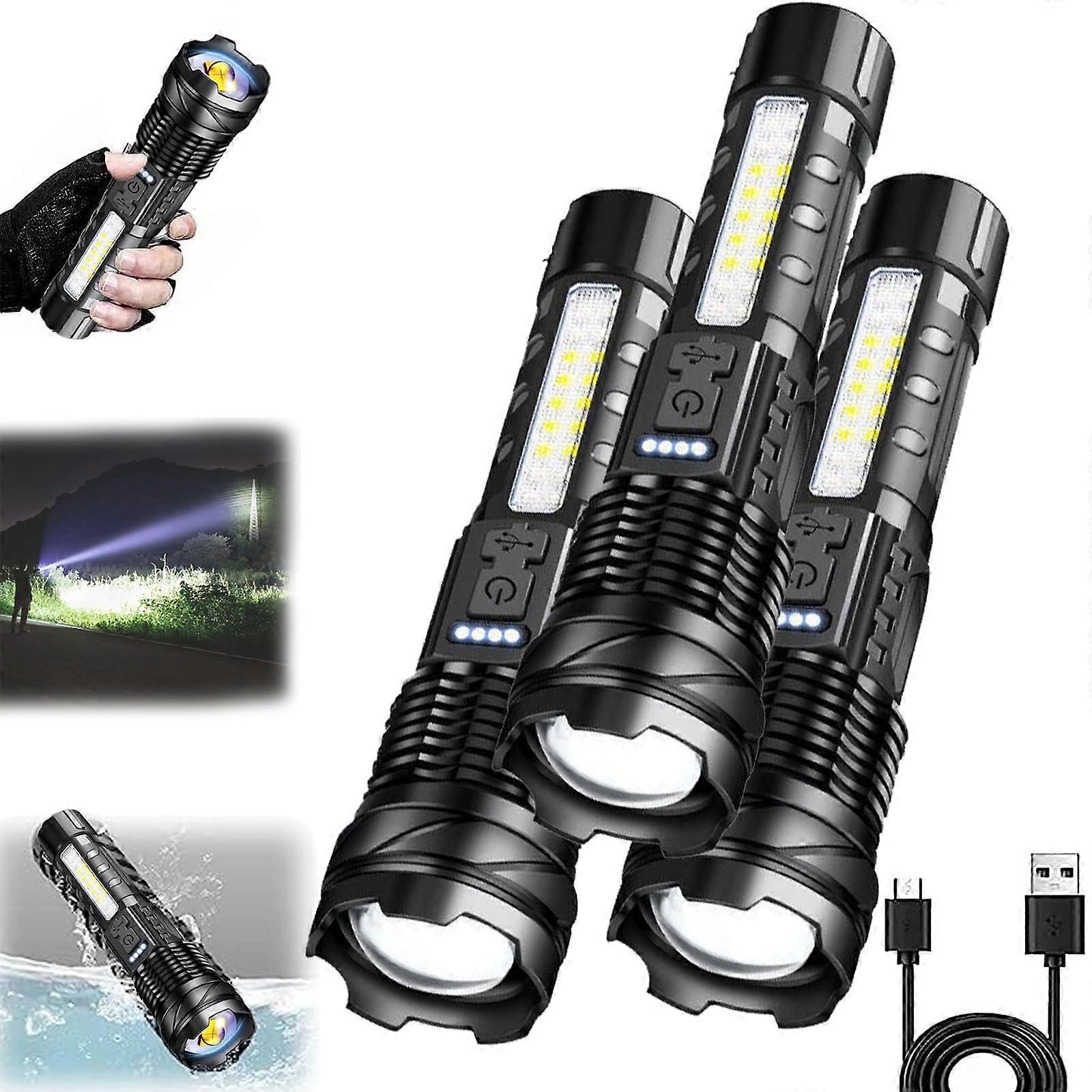 A70 Tactical LED Flashlight 2024, 20000 Lumen Super Bright, 7 Light Modes, USB Rechargeable, Adjustable Zoom, 3 Pack