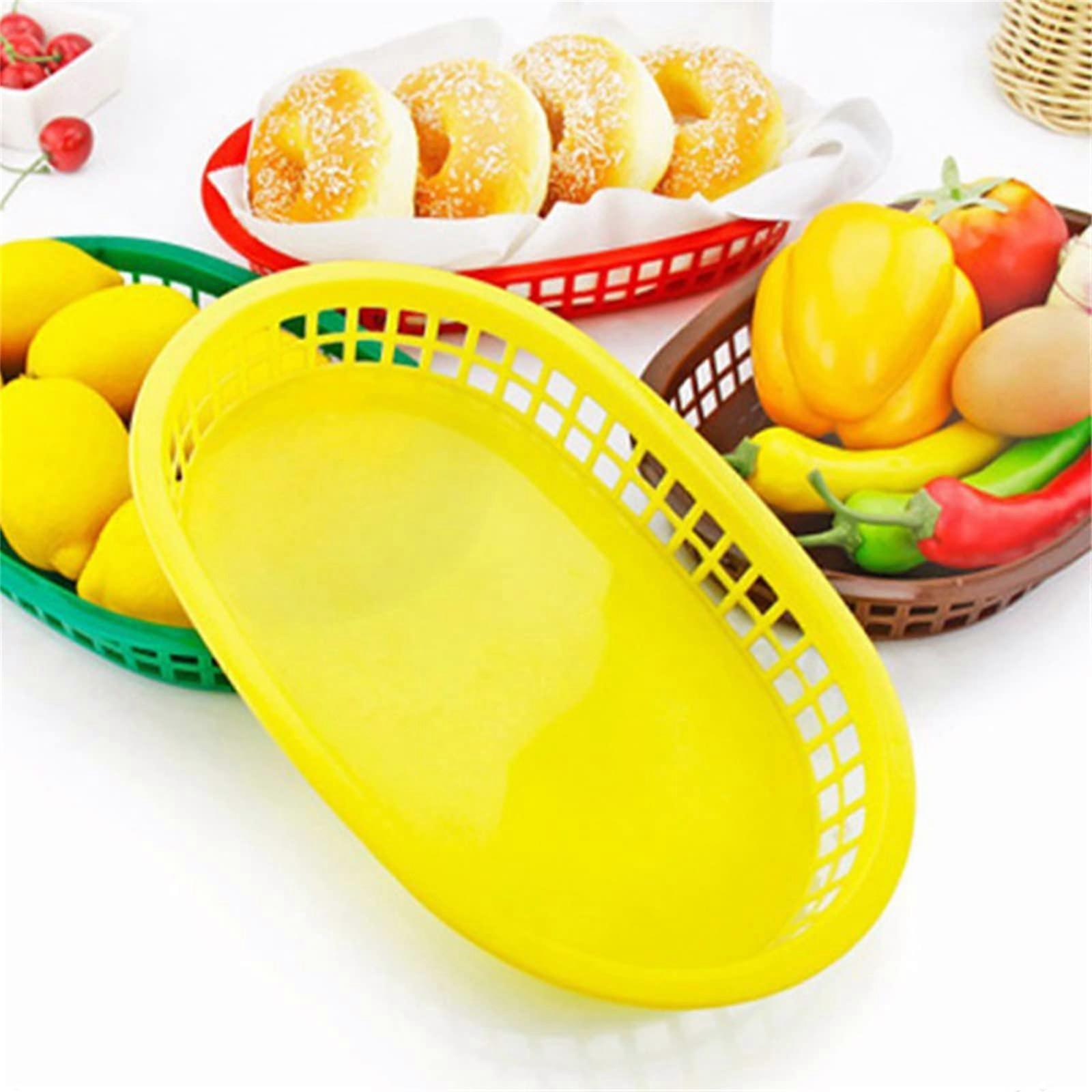 Fast Food Baskets,Oval Fast Food Baskets, Restaurant Basket, Plastic Bread Serving Baskets,Set of 12,Yellow