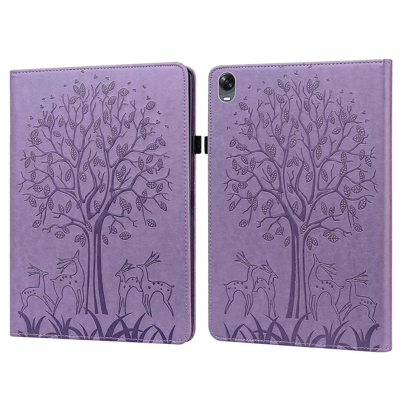 For OPPO Pad 11 inch Tree & Deer Pattern Pressed Printing Leather Tablet Case