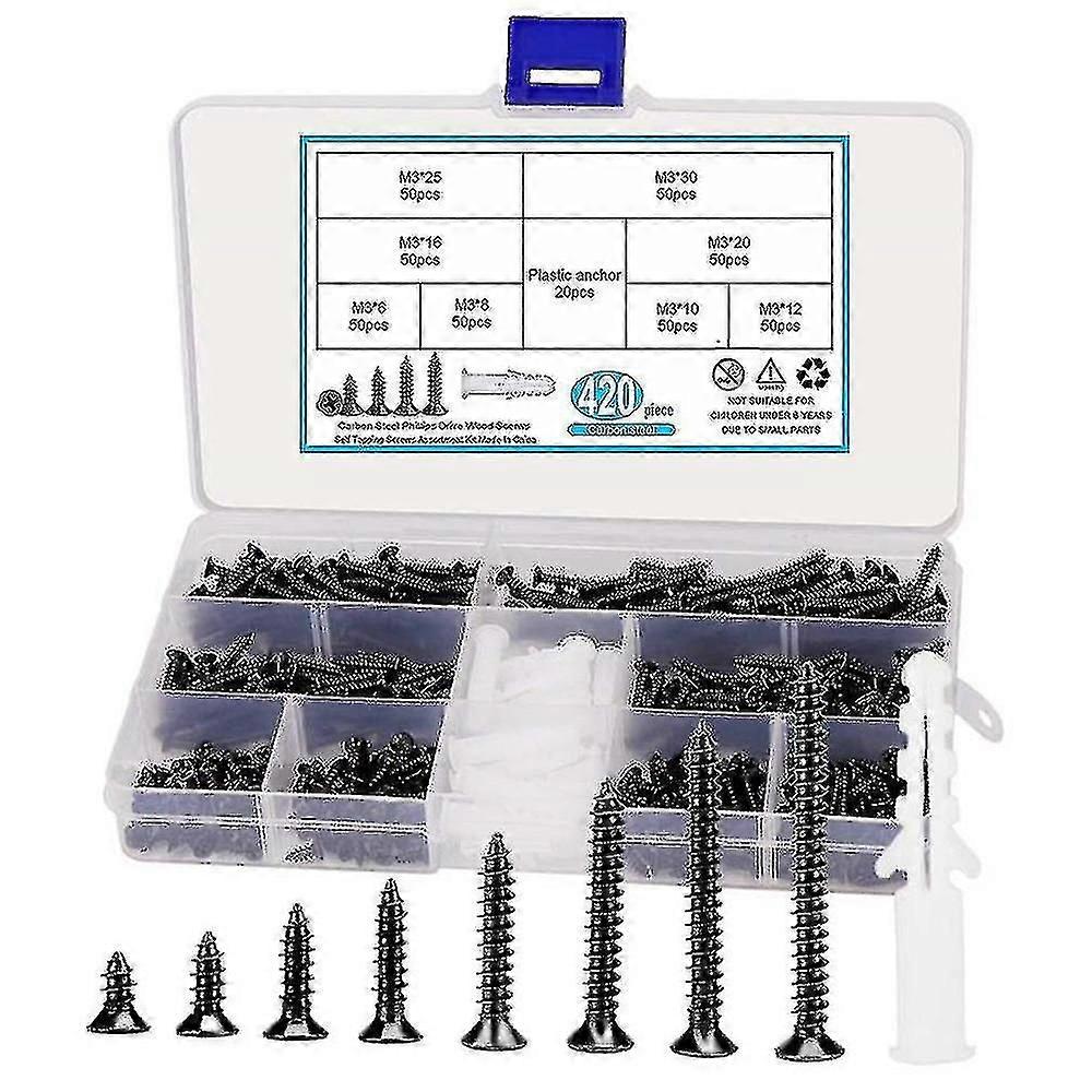 420 M3 Phillips Countersunk Head Tapping Screws,including 20 Anchors