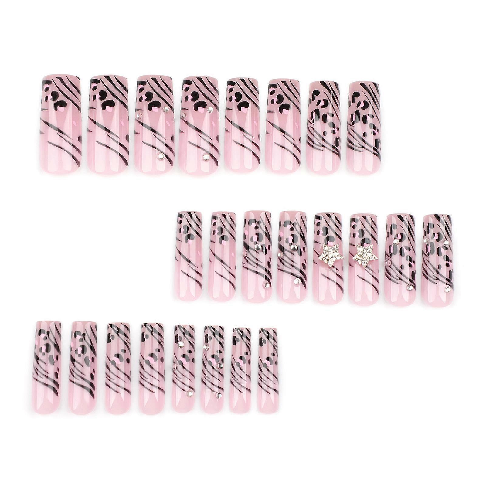 Super Long Coffin Fake Nails Three-dimensional Star Design Artificial Nails