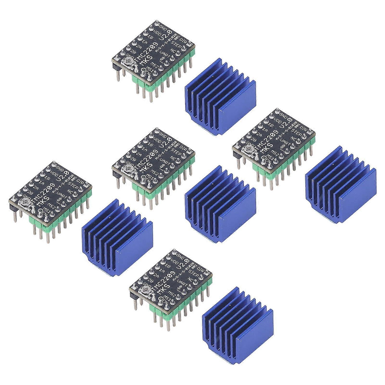 TMC2209, Motor Driver Heat Sink Kit Sensorless Feedback Stepper Motor Module Driver Ultra Silent 5 Sets for 3D Printing Projects