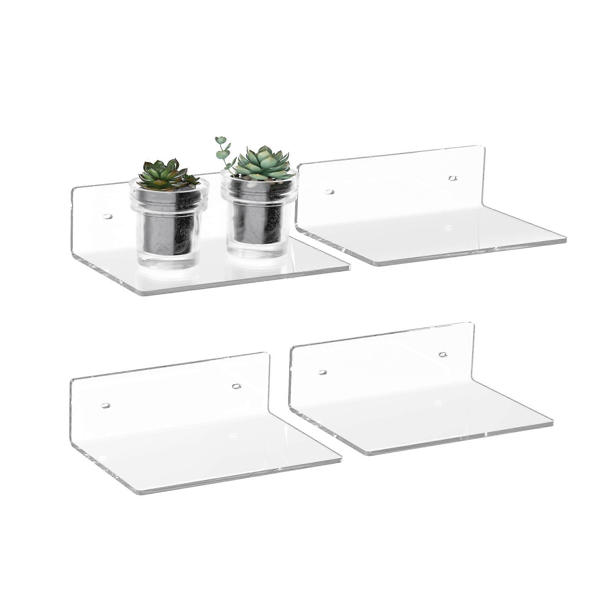 9 Inch Clear Wall Shelves, Acrylic Small Floating Shelf, Home Wall Display, 4 Pack