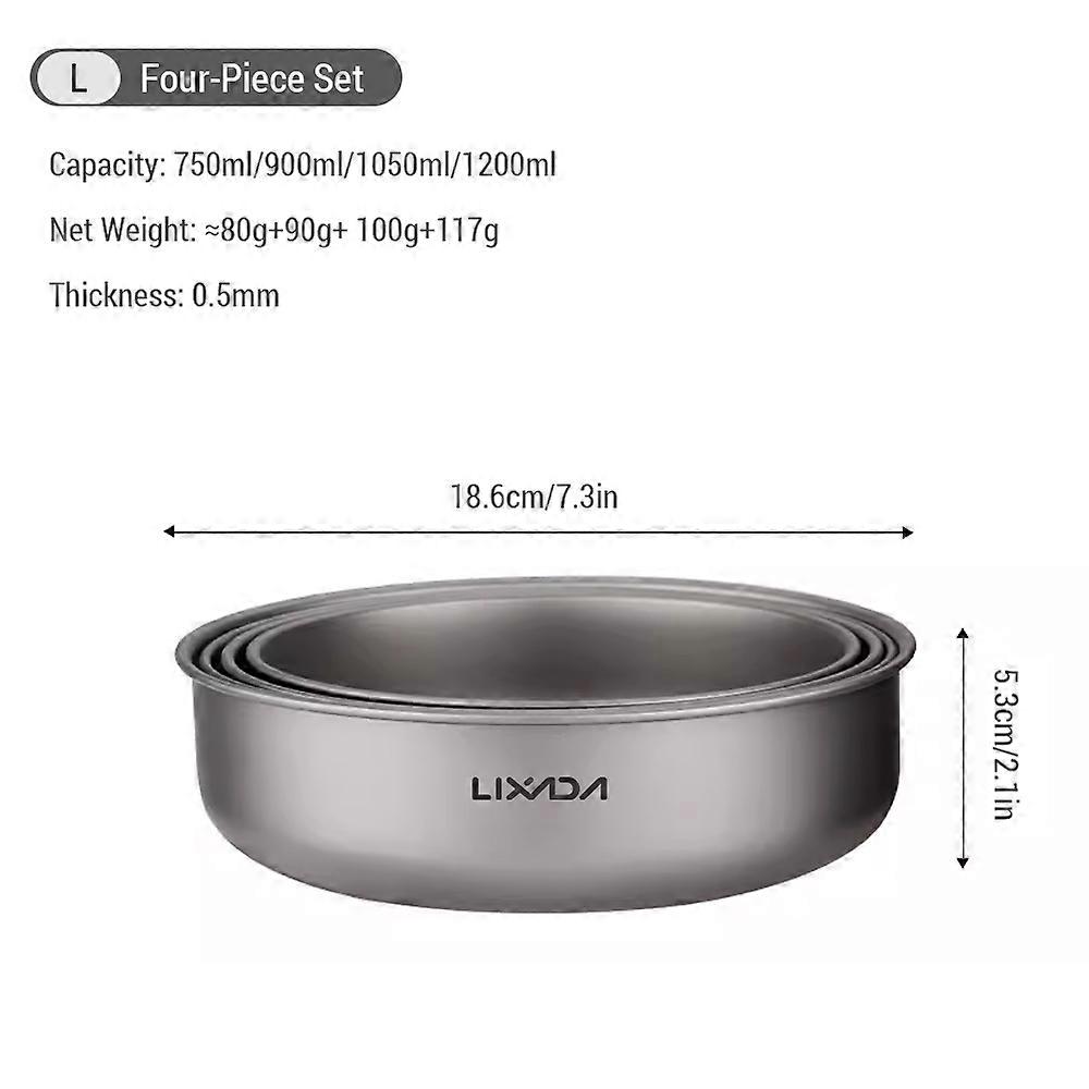 Metal Mixing Bowl Set Ultralight Compact Collapsible Backpacking Gear Pure Ti Single-Layer 4-Piece Camping Bowl Set Perfect for Outdoor Adventures