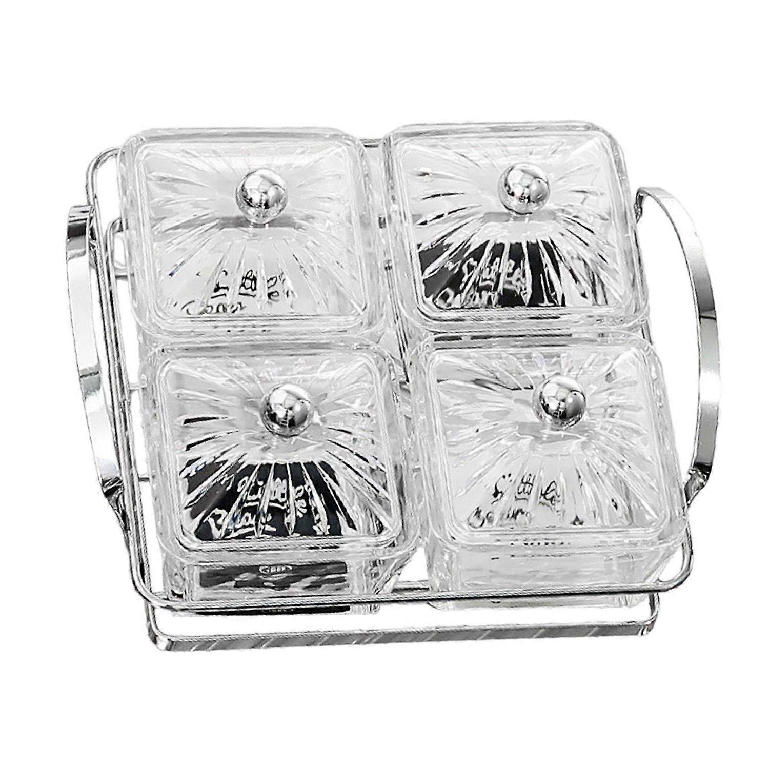 4-Compartment Nut And Candy Tray With Lid And Handle Easy To Fill Portable Platter