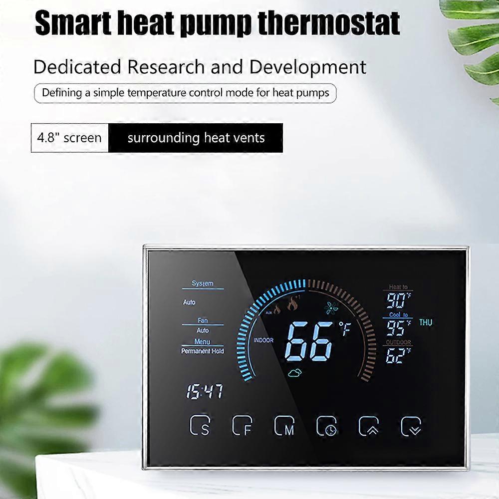 Heat Pump Room Thermostat Temperature Controller 4.8 Inch Color LCD Screen Programmable Touch Control for Home Office Hotel