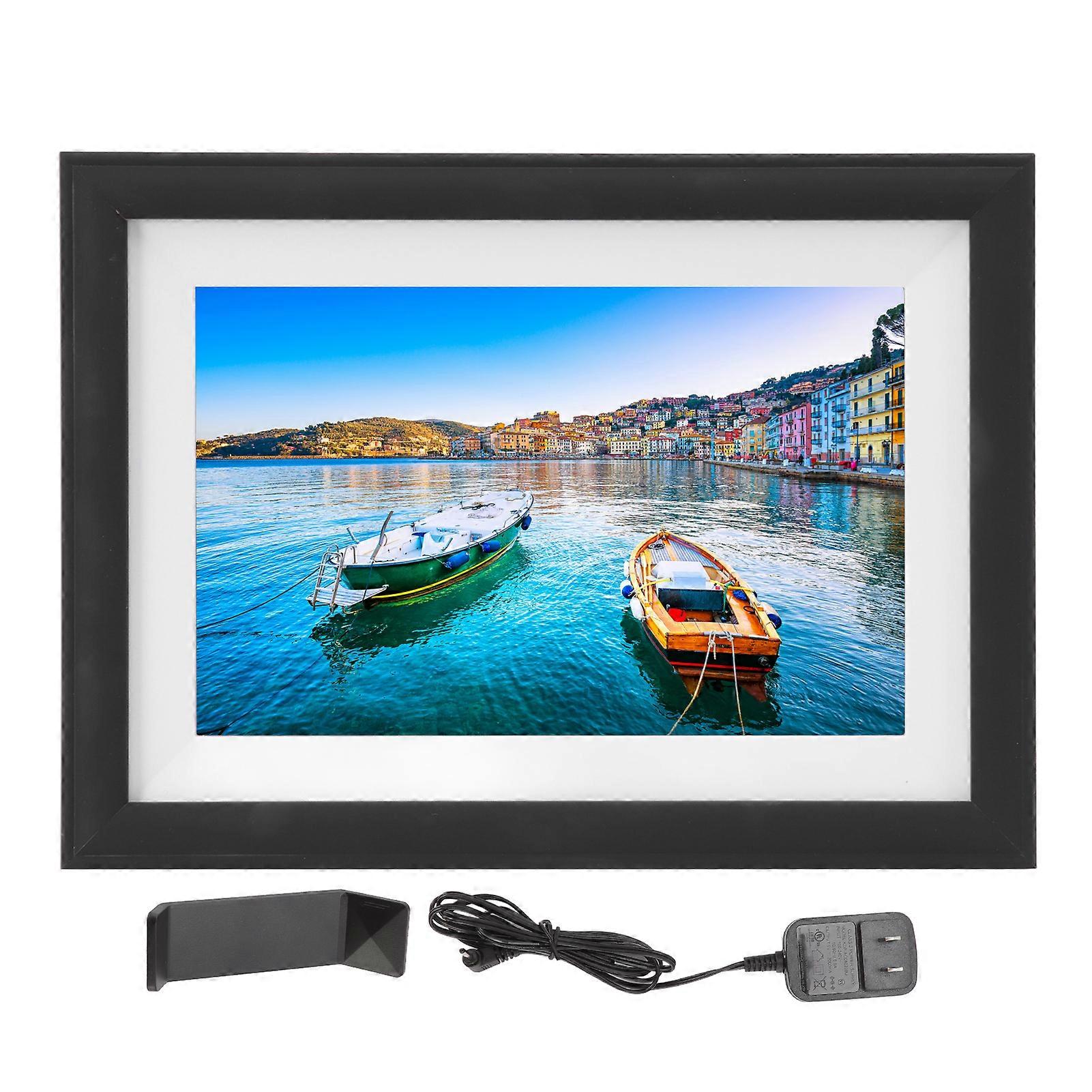 HD 10in Electronic Album Wifi Wooden 16G Memory Smart Transmission with Stand Digital Photo Frame for Home Black