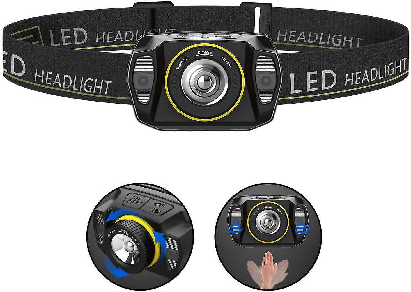 Led Headlamp Zoomable Light Sensor Usb Rechargeable Head Torch Powerful Waterproof Head Torches