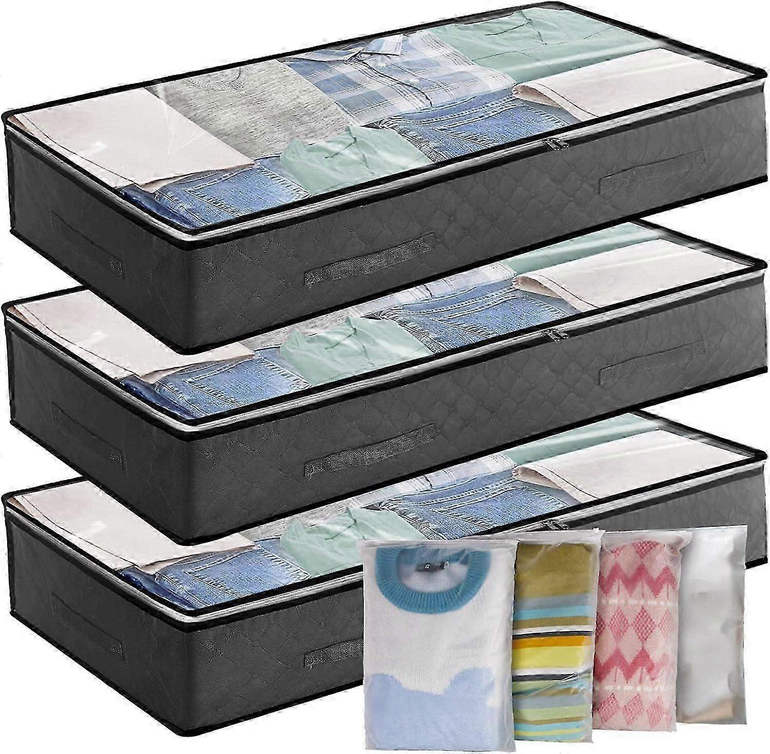 Underbed Storage Bag 3Pack 90L Large Under Bed Storage Box with 4 x Large Zip