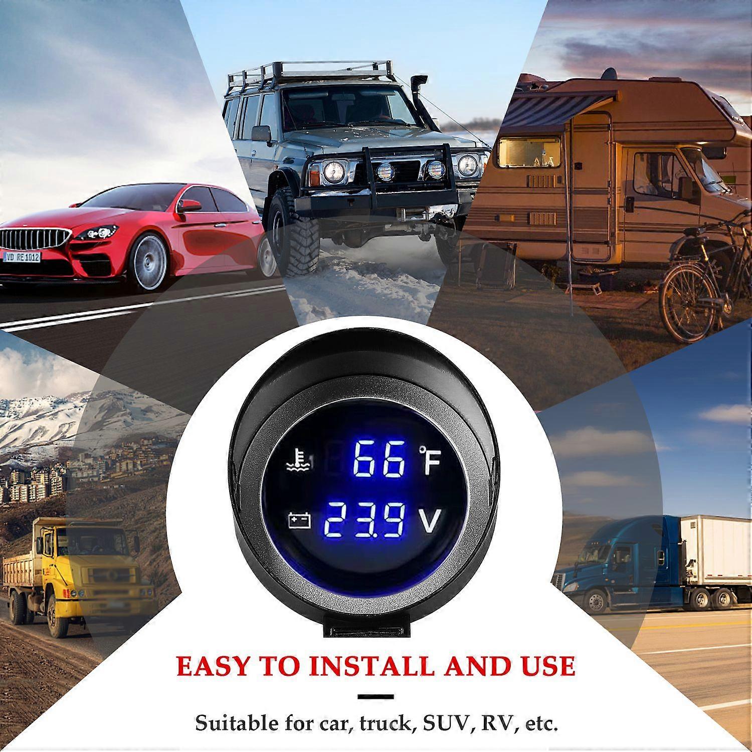 2 in 1 Universal Car Digital Gauge Water Temperature Voltage Gauge Voltmeter 9-36V with 1/8NPT Senso