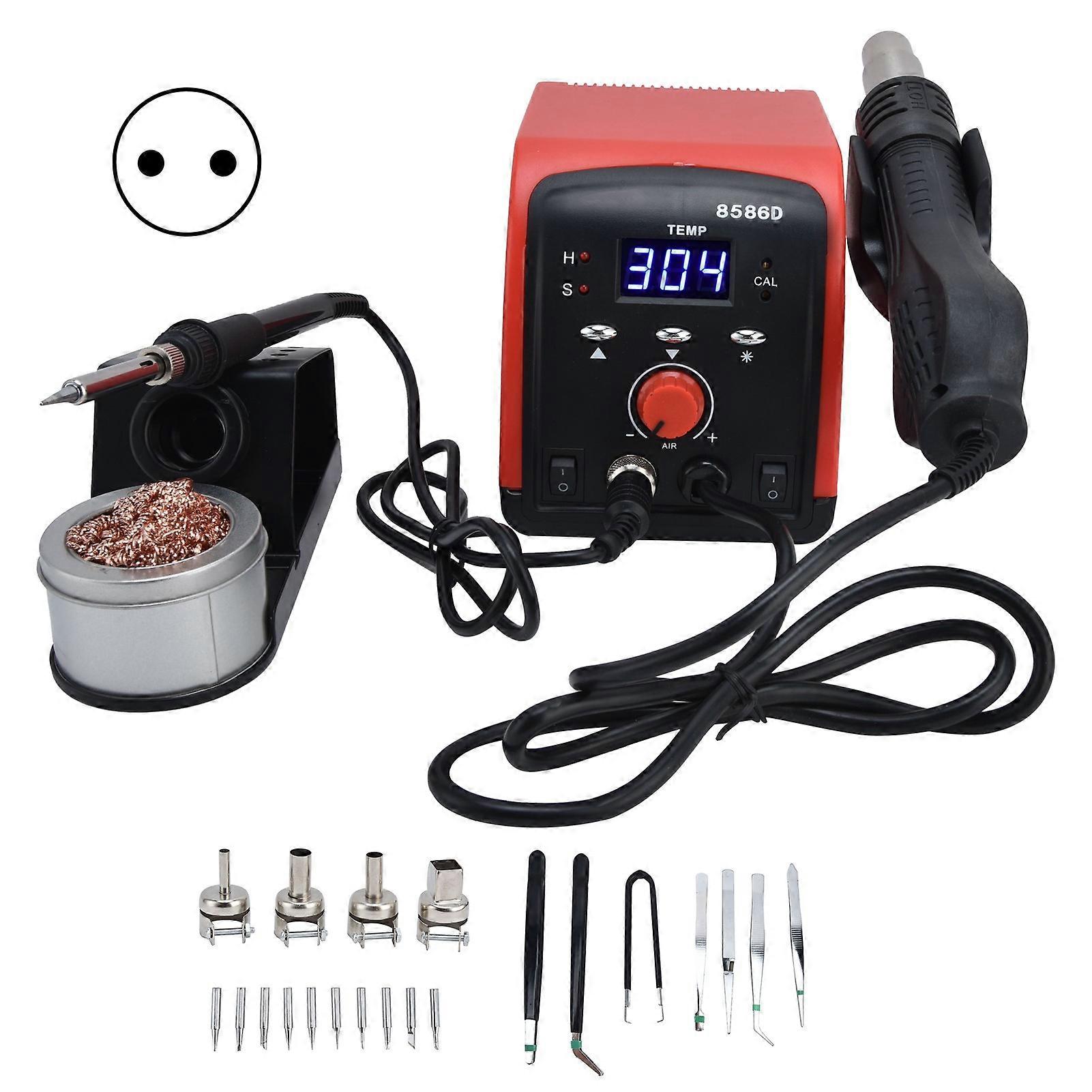 2 in 1 Hot Air Gun Rework Station Kit Soldering Iron Desoldering Repair Tool with LCD Display EU Plug 220-240V