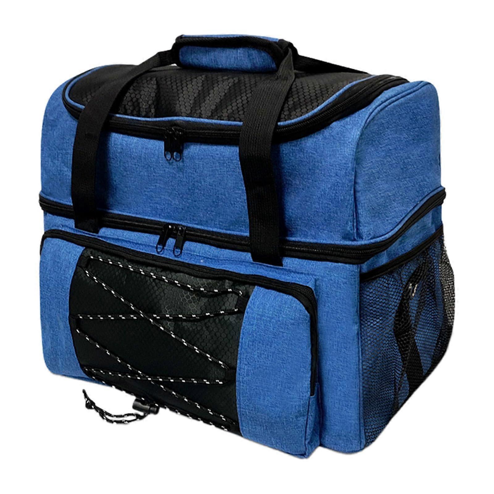 Bowling Ball Bag 2 Balls with Padded Divider for 1 Pair of Shoes Up to Men Size 16, Blue Bowling Tote