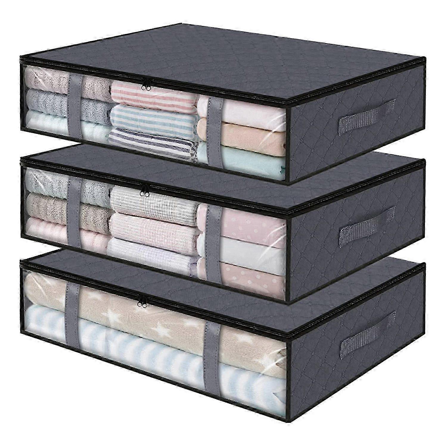 3 Pack Storage Bins Clothes Storage,Foldable Blanket Storage Bags, Under Bed Storage Containers for