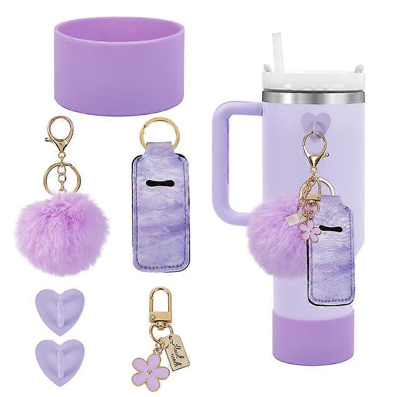 6pcs Accessories Set Water Bottle Boots Cover Mini Hooks Lipstick Sleeve Pouch Pom Daisy Charm Keychain For Stanley Tumbler