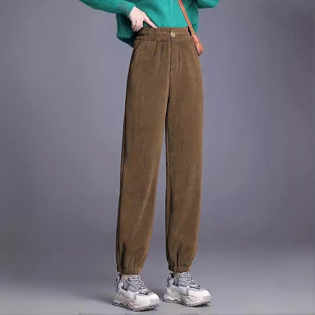 Spring and Autumn Women's Waist Casual Plus Size Pants Solid Color Corduroy Loose Drawstring Pants Trousers