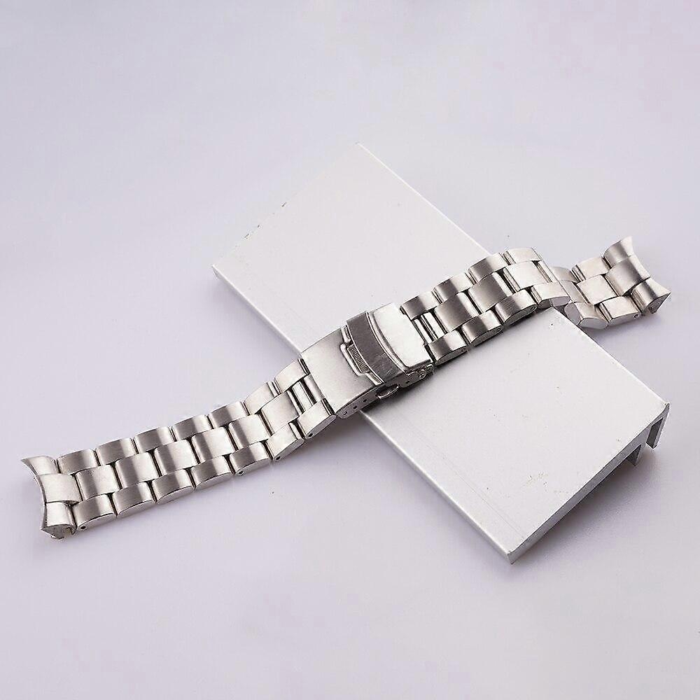 22mm Silver All Brushed Solid Curved End Links Replacement WatchBand Strap Bracelet Double Push Clasp For Seiko SKX 007
