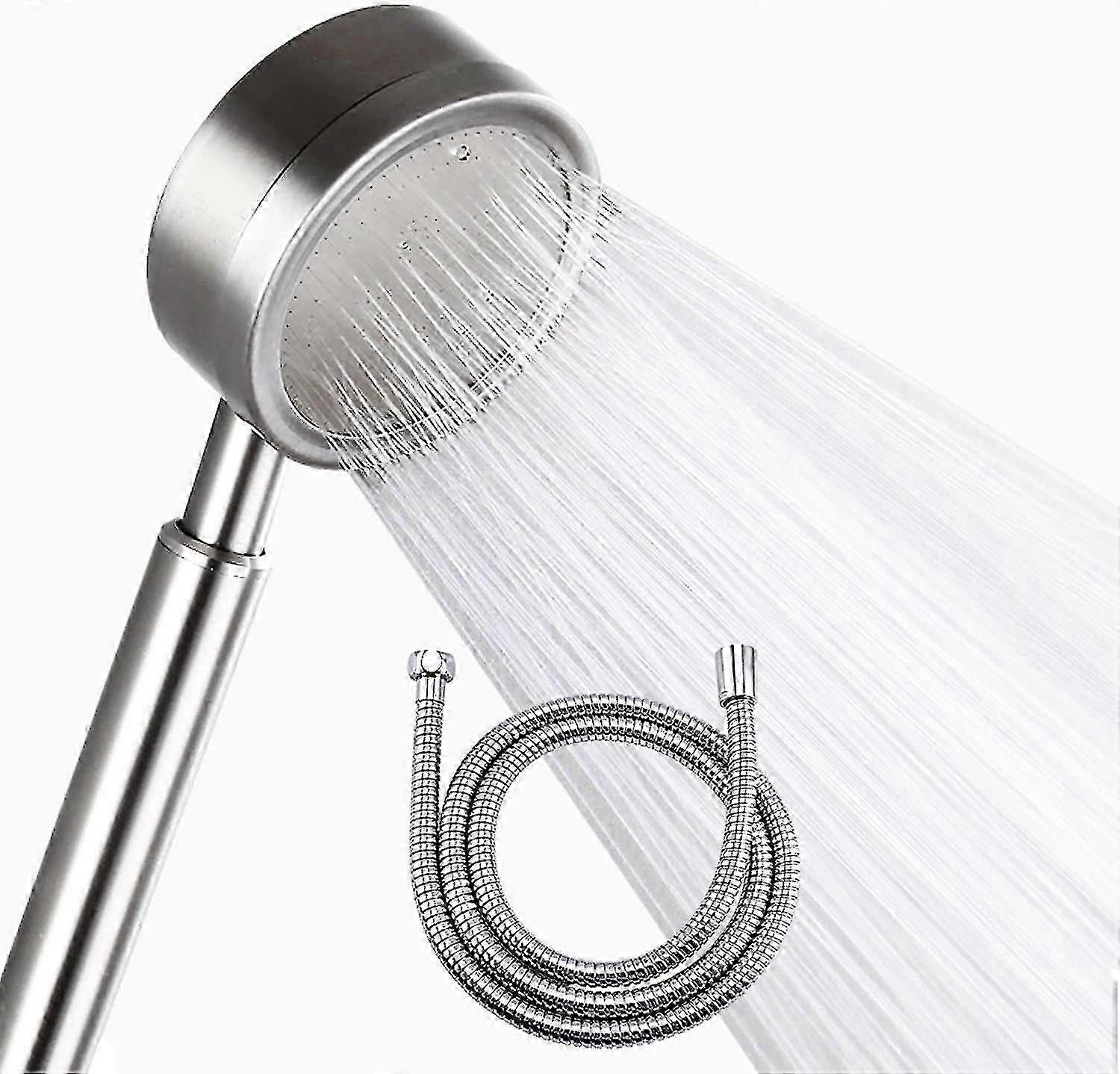 Rustfrit stål højtryksbrusehoved med 1,5 m slange, vandbesparende