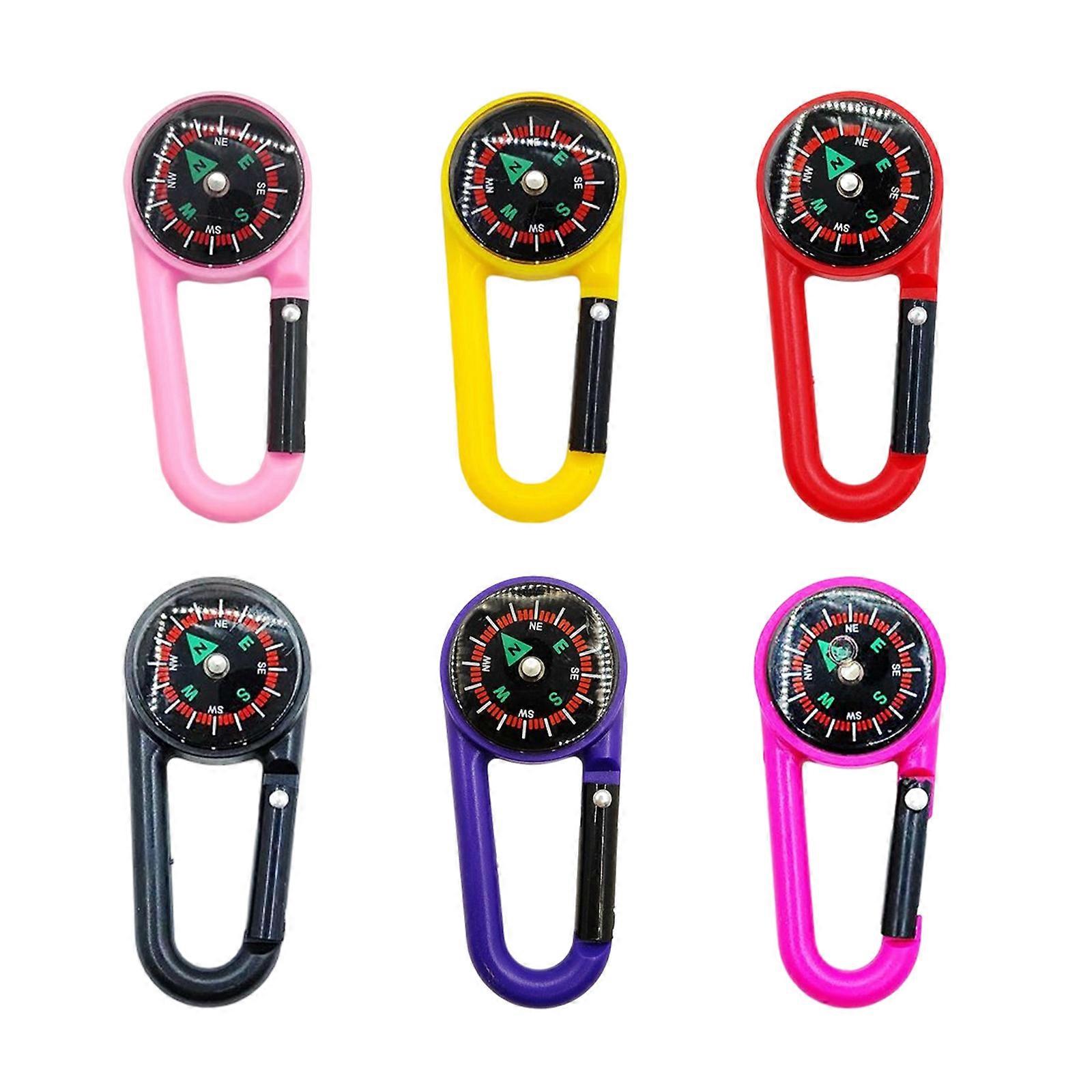 6Pieces Small ABS Compasses with Carabiner Clip Small ABS Compasses Keychains For Outdoor Hiking Camping Navigation Tool Multicolor