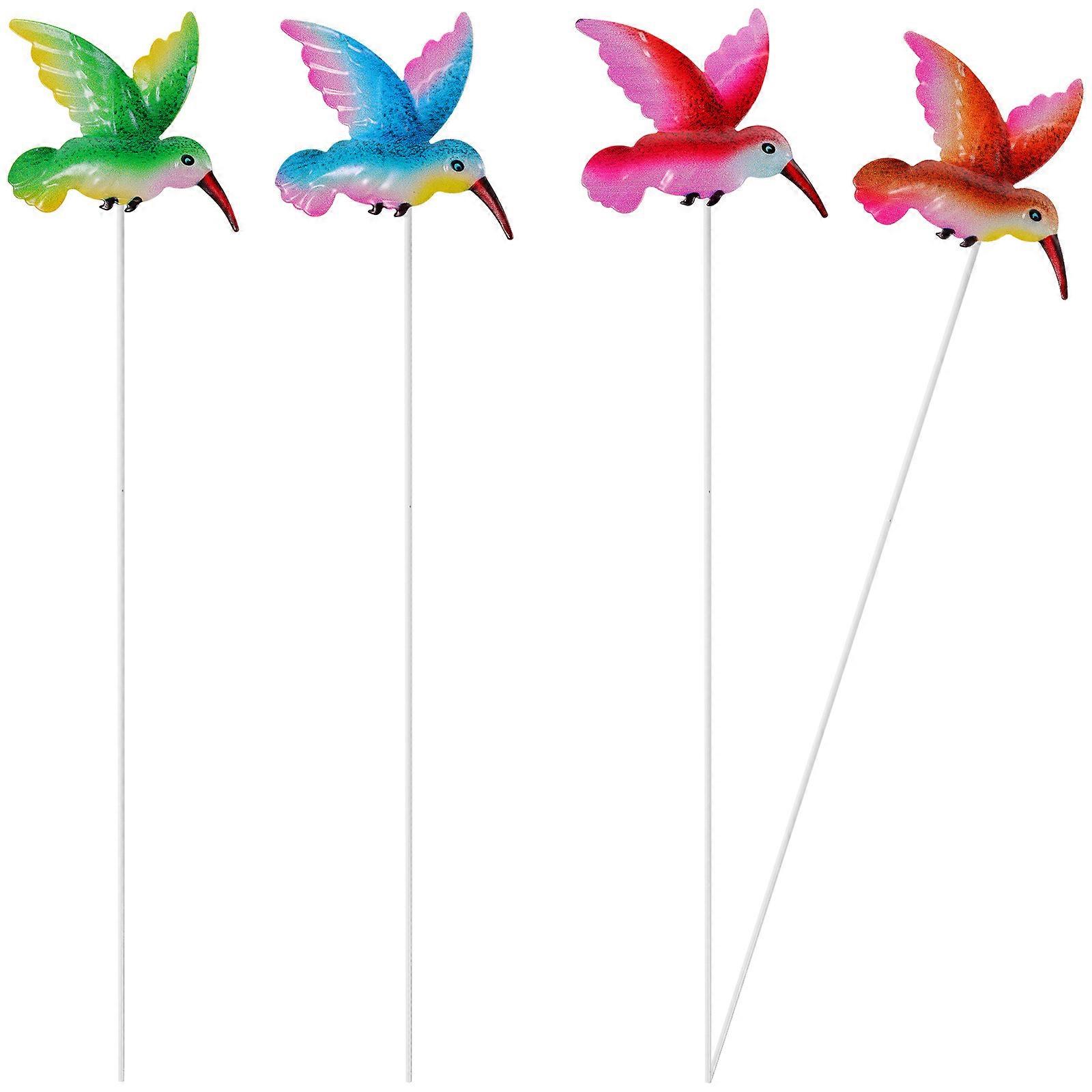 4PCS Simulation Hummingbird Garden Stakes, Iron Art Lawn Ornaments for Outdoor Decor Sculptures, Ideal for Flower Beds and Patio