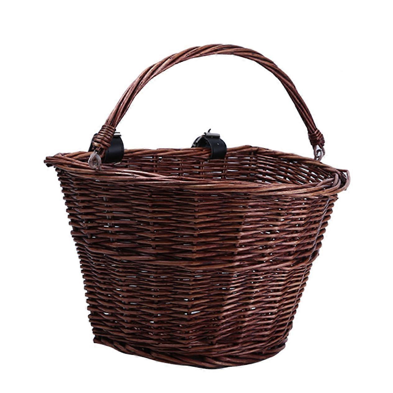 Bicycle basket rattan with elegant wicker basket for handlebar basket for bike tours and excursions and redbrown