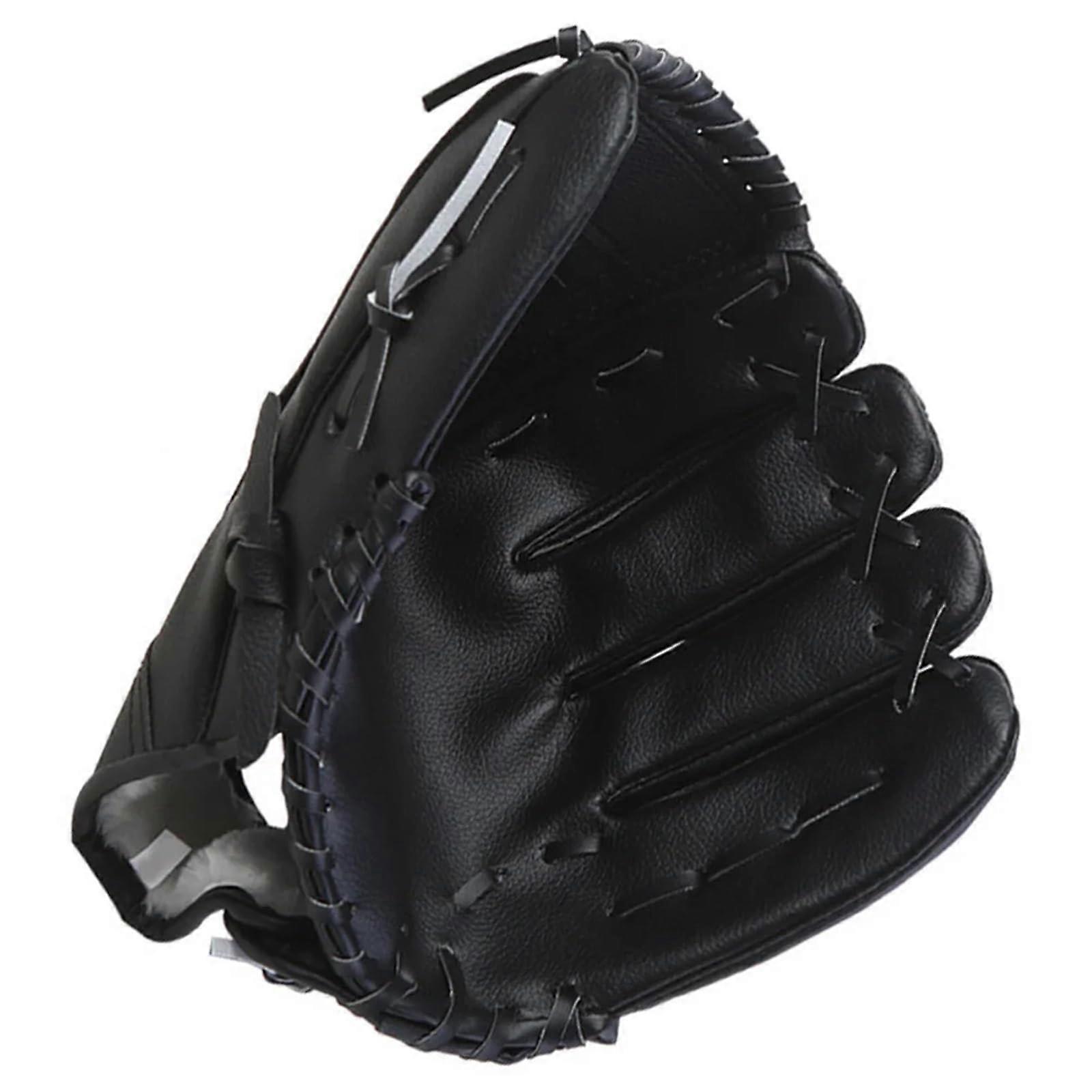 Baseball Glove PU 1 Piece Thickened Pitcher's Training Glove for Kids Size Medium Color Black
