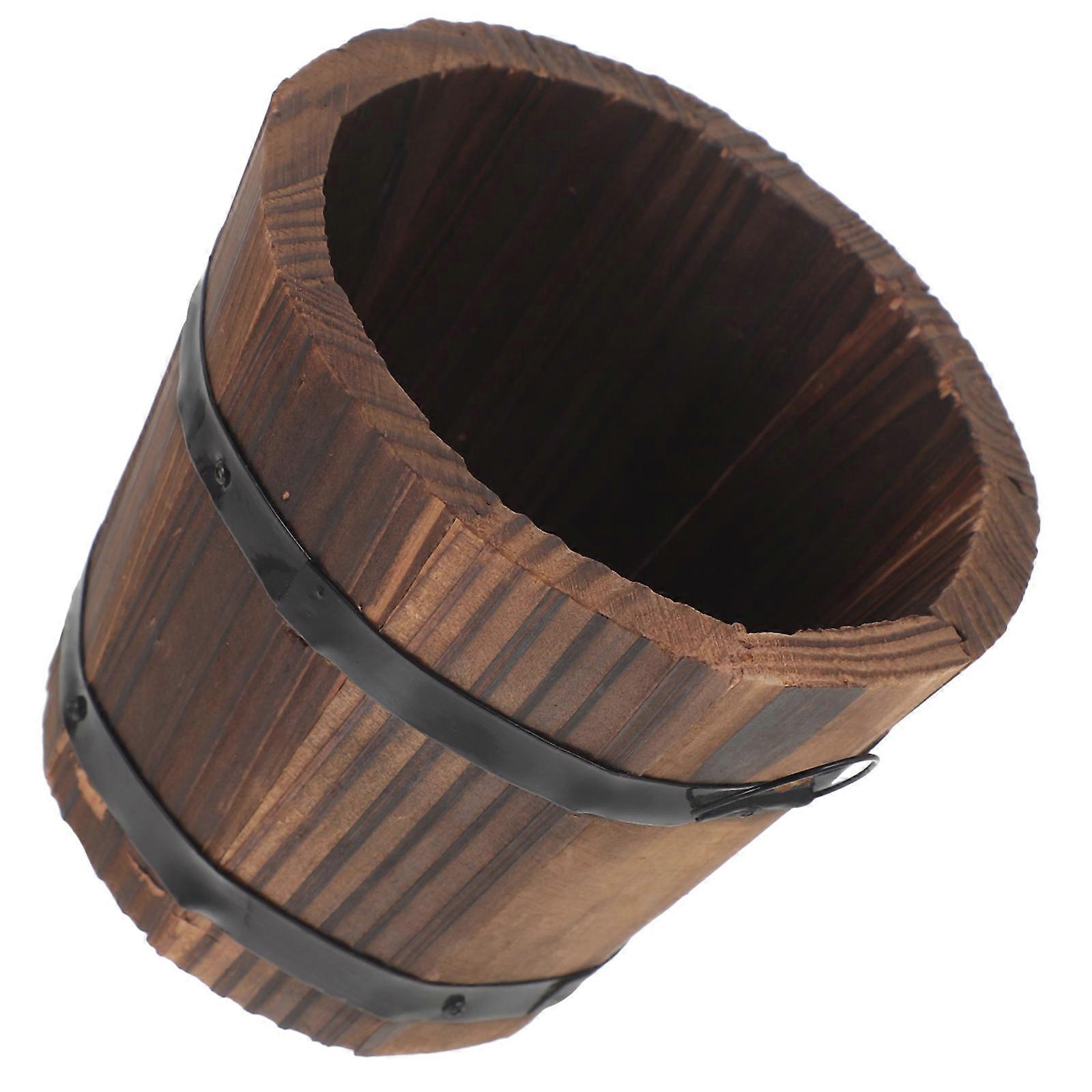 Retro Small Barrel Planter Multi Functional Garden Flower Pot with Handles Durable Wooden Container for Succulents Vegetables Outdoor Patio Use