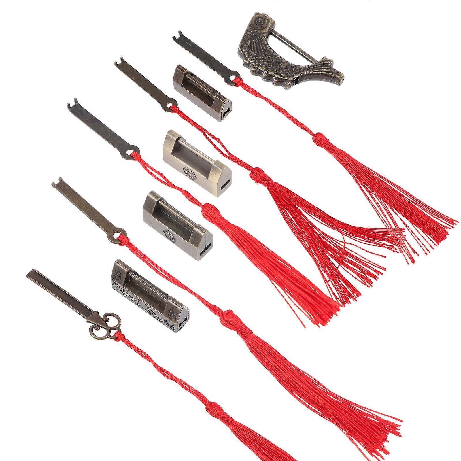 Miniature Vintage Locker Lock Craft Projects Wooden Case Rectangular 5Sets