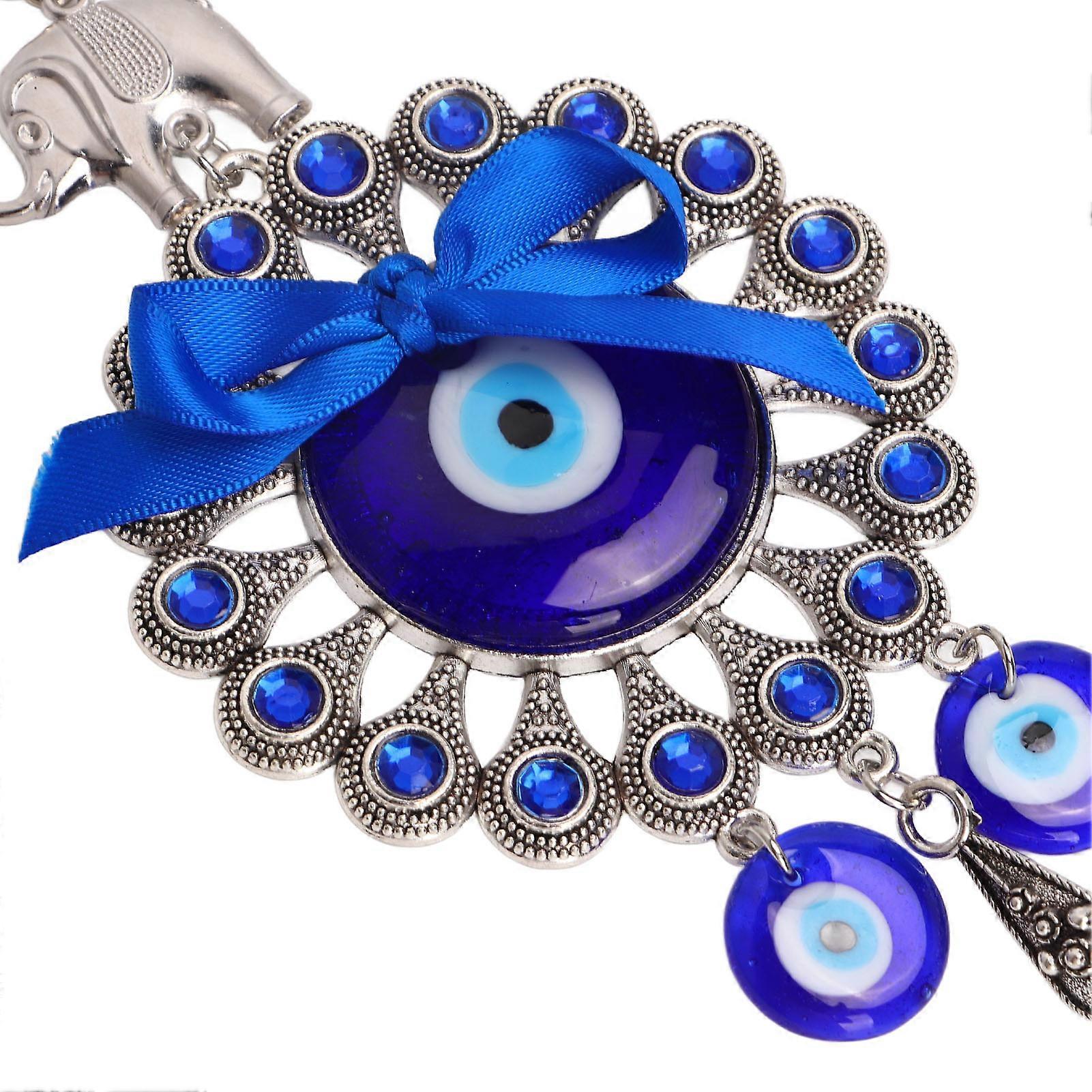 Lucky Blue Eye Pendant Metal and Glass Portable Hanging Decoration for Garden and Home