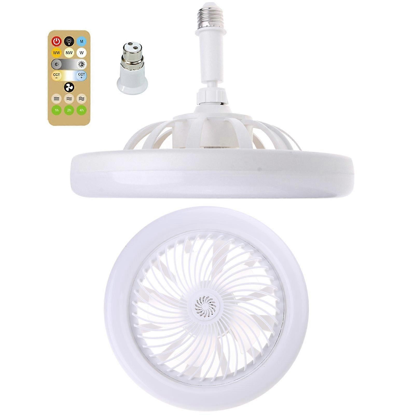 30W LED Ceiling Fan Light 3-mode Adjustable Extended E27 Lamp-head Cooler 2800K-6500K with B22 Conversion Adapter  White