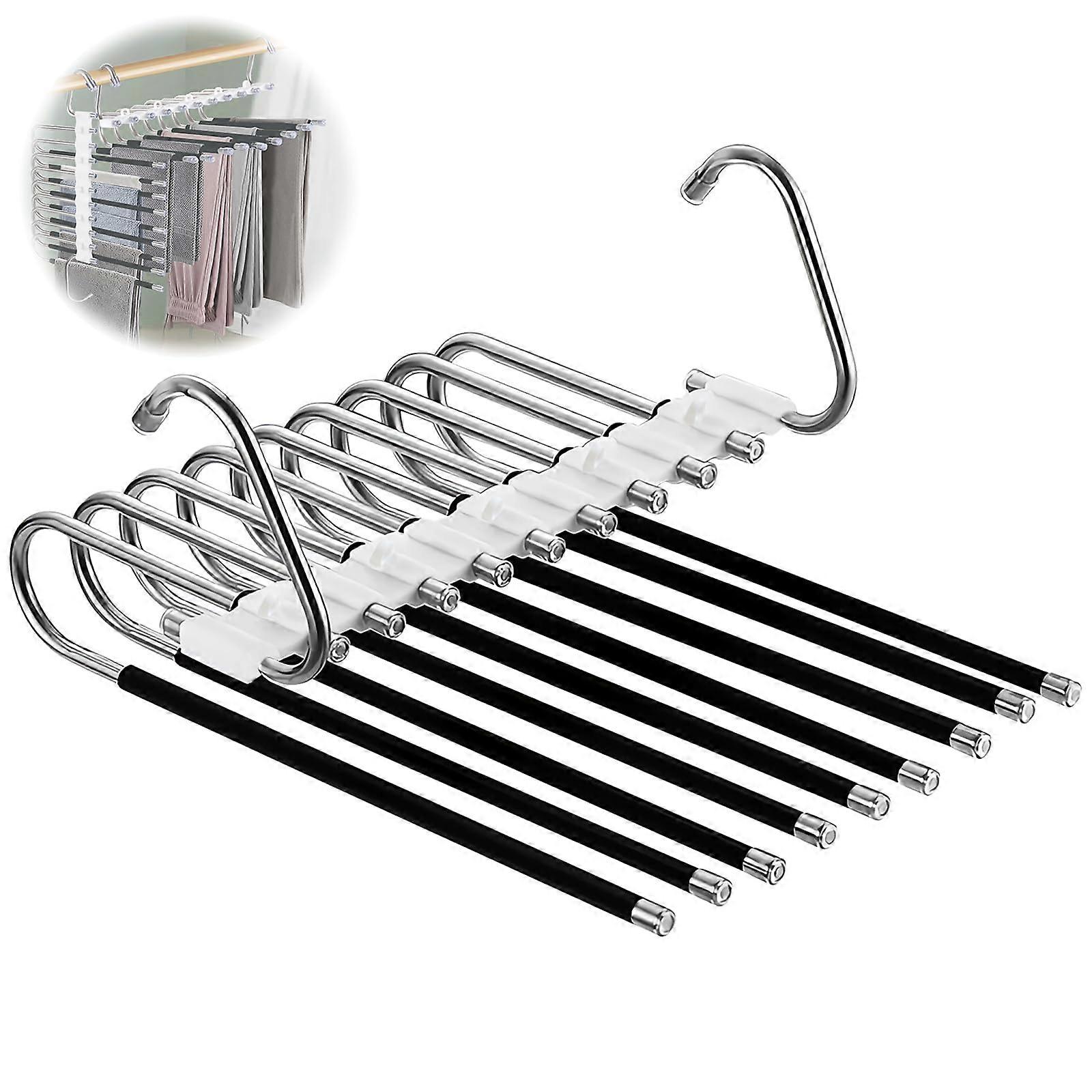 Trouser Hangers Stainless Steel Non-Slip, Space-Saving Foldable, Pack Of 2, Keeps Trousers Neatly Hung, Black