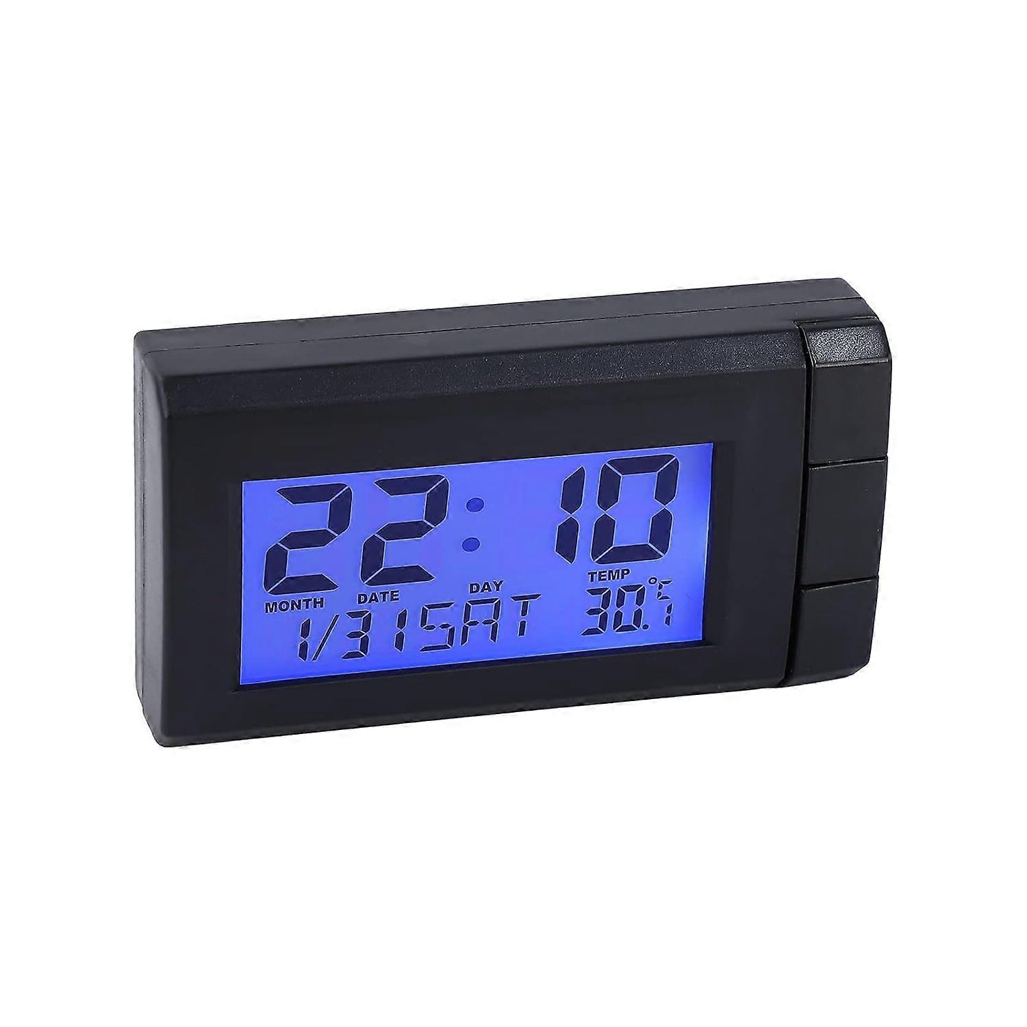 Car Thermometer Clock with Blue Backlight, Electronic Clock with 2 in 1 LCD Digital Display for Car Date