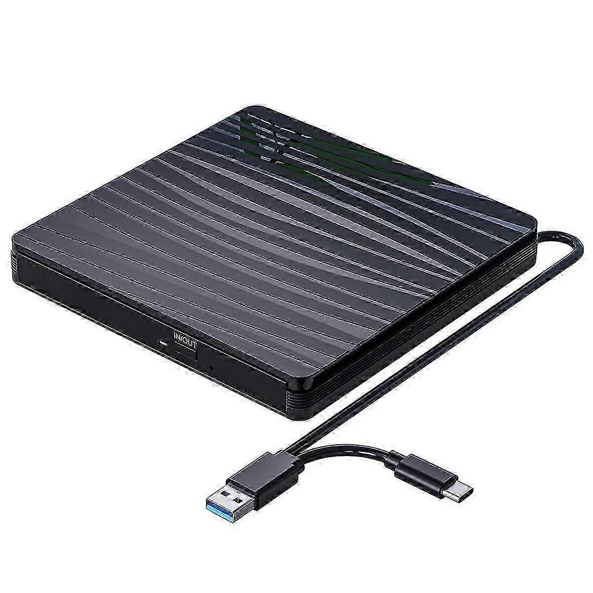 External CD/DVD Drive for Laptop, USB 3.0 & Type-C Portable CD DVD +/-RW Burner Optical Drive Reade