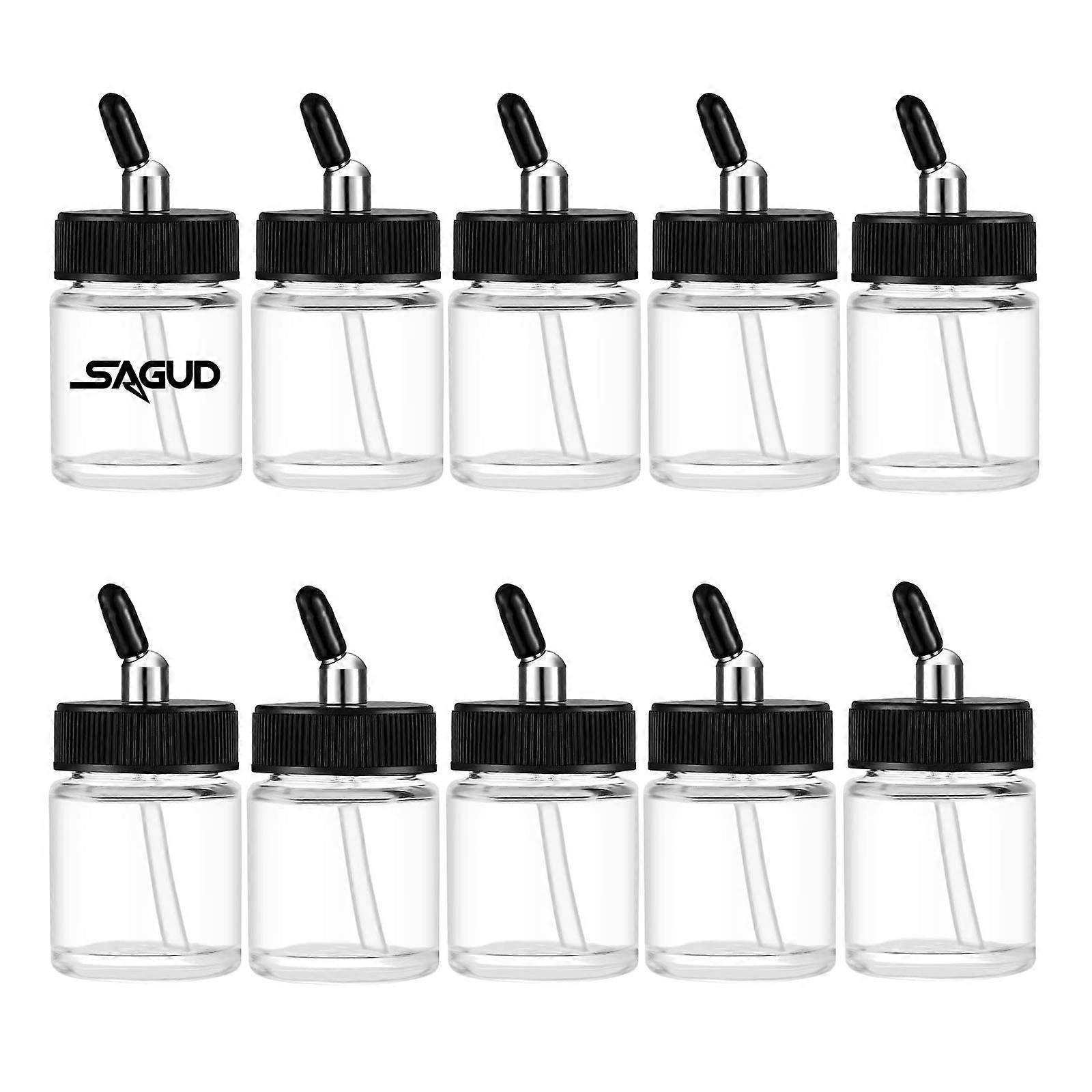 10pcs Glass Airbrush Bottles Kit 20cc with Adapter Lid for Double-Action Siphon Airbrush Gun Compatibility