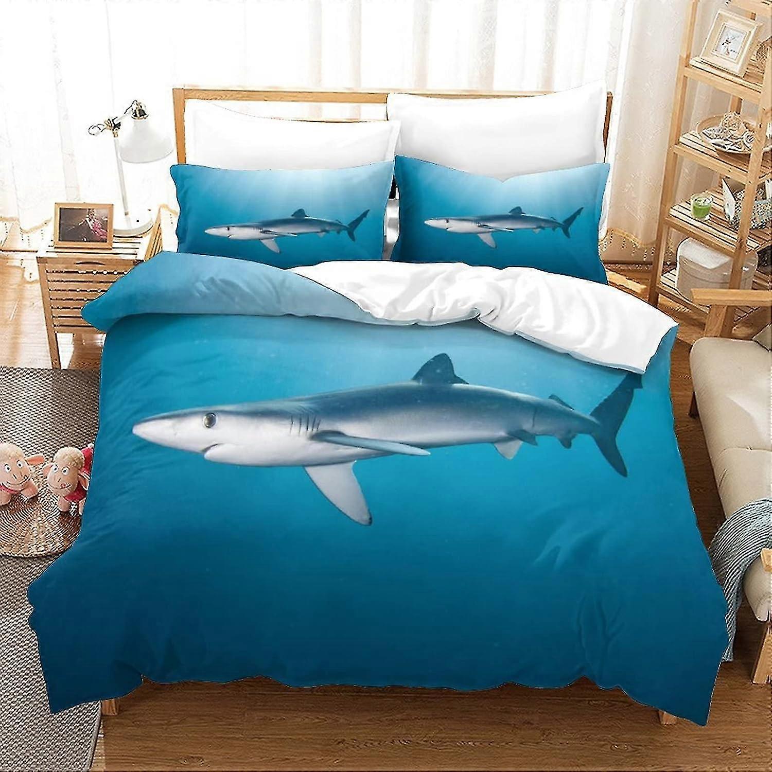 Shark Duvet Set 3 Pcs Bedding Quilt Cover Comfortable Super Soft Hypoallergenic with Pillowcase Suitable for Children