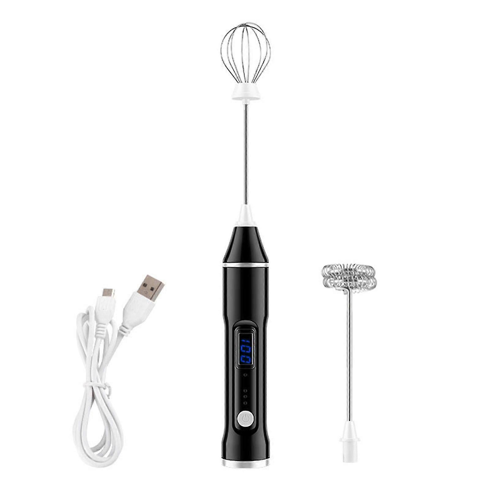 USB Hand Blender Mini Handheld Mixer with 2 x Whisk Egg Beater with LCD Display 3 Levels Adjustable