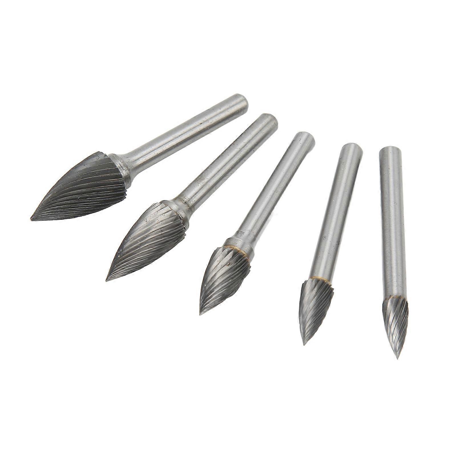 5 Pcs Single Cut Carbide Burr Set Rotary Files with 6mm/0.24in Shank for Carving Polishing Drilling