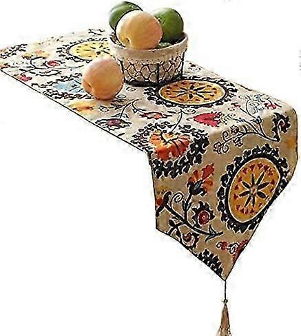 Boho Floral Table Runner with Tassels - Elegant Dining & Party Decor