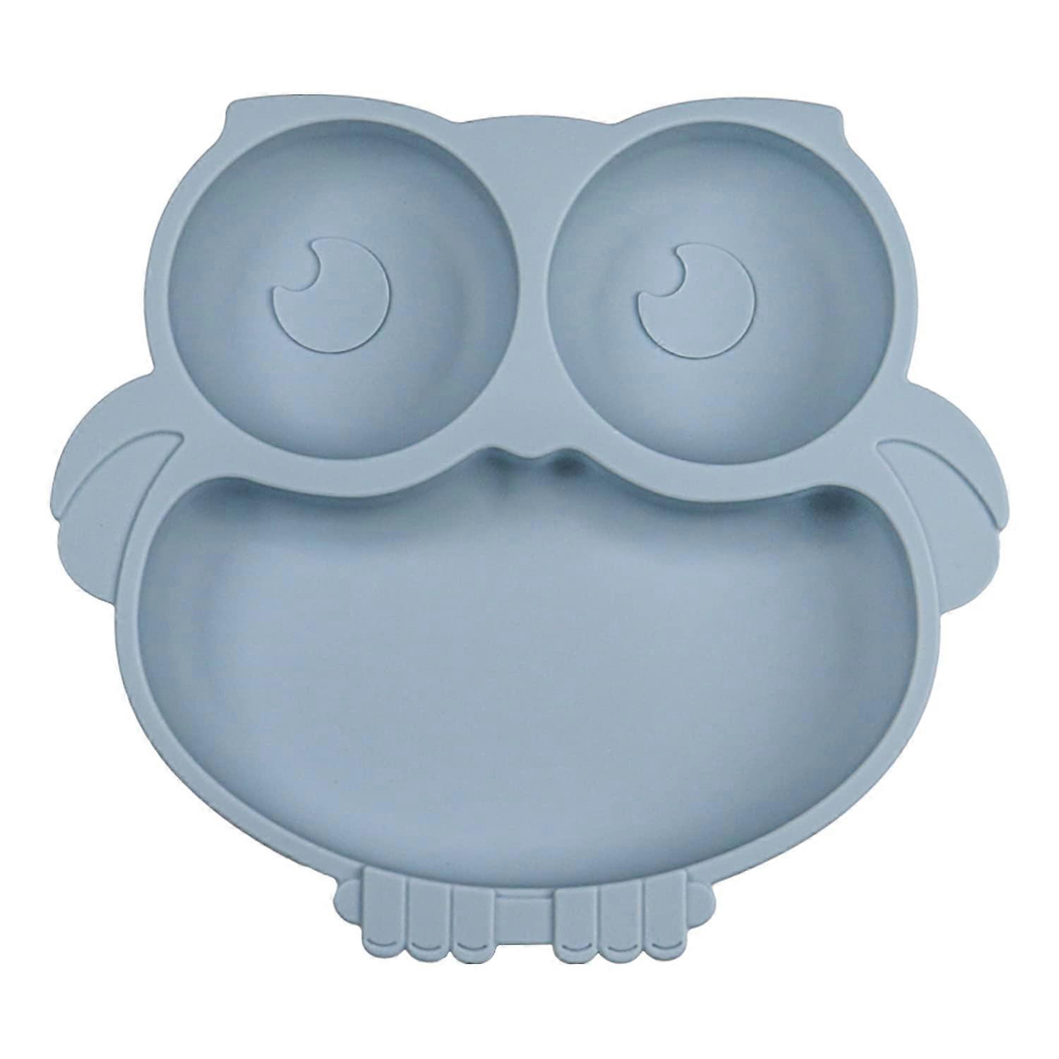 Assiette pour bébé en silicone ZENGO avec aspiration, Plaque d’aspiration en forme de hibou pour tout-petit, Assiette divisée pour bébé en bas âge, Bleu