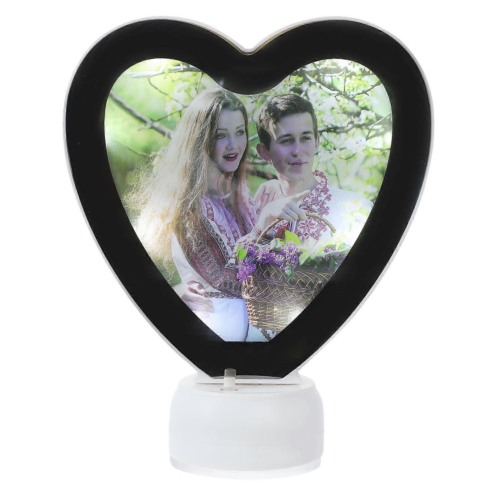 Unique Photo Frame Plastic Material Heart Shaped Luminous Bedroom Accessory 1Set