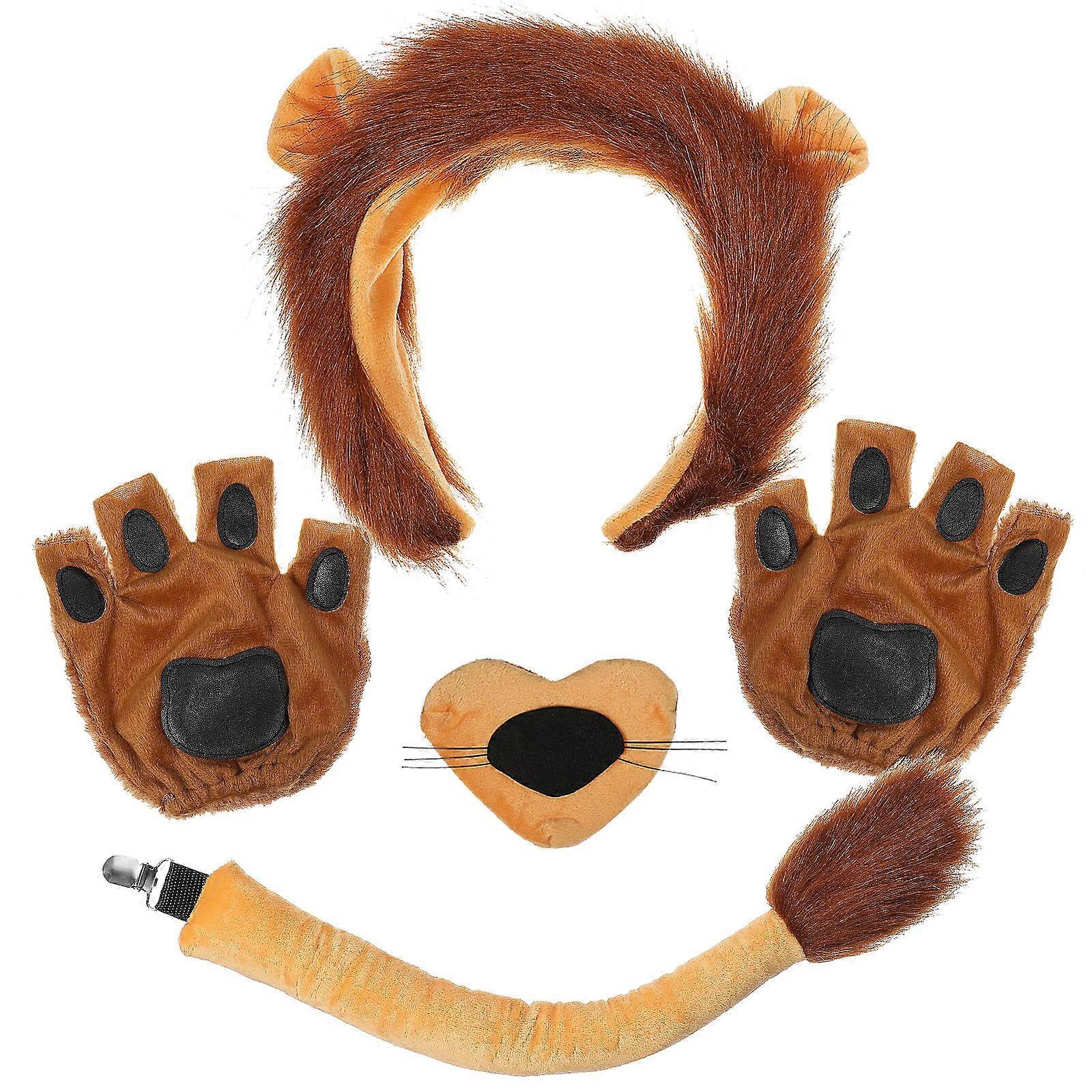 Carnival Costume Accessories Lion Ears Nose Tail Paw Gloves For Adults 1Set