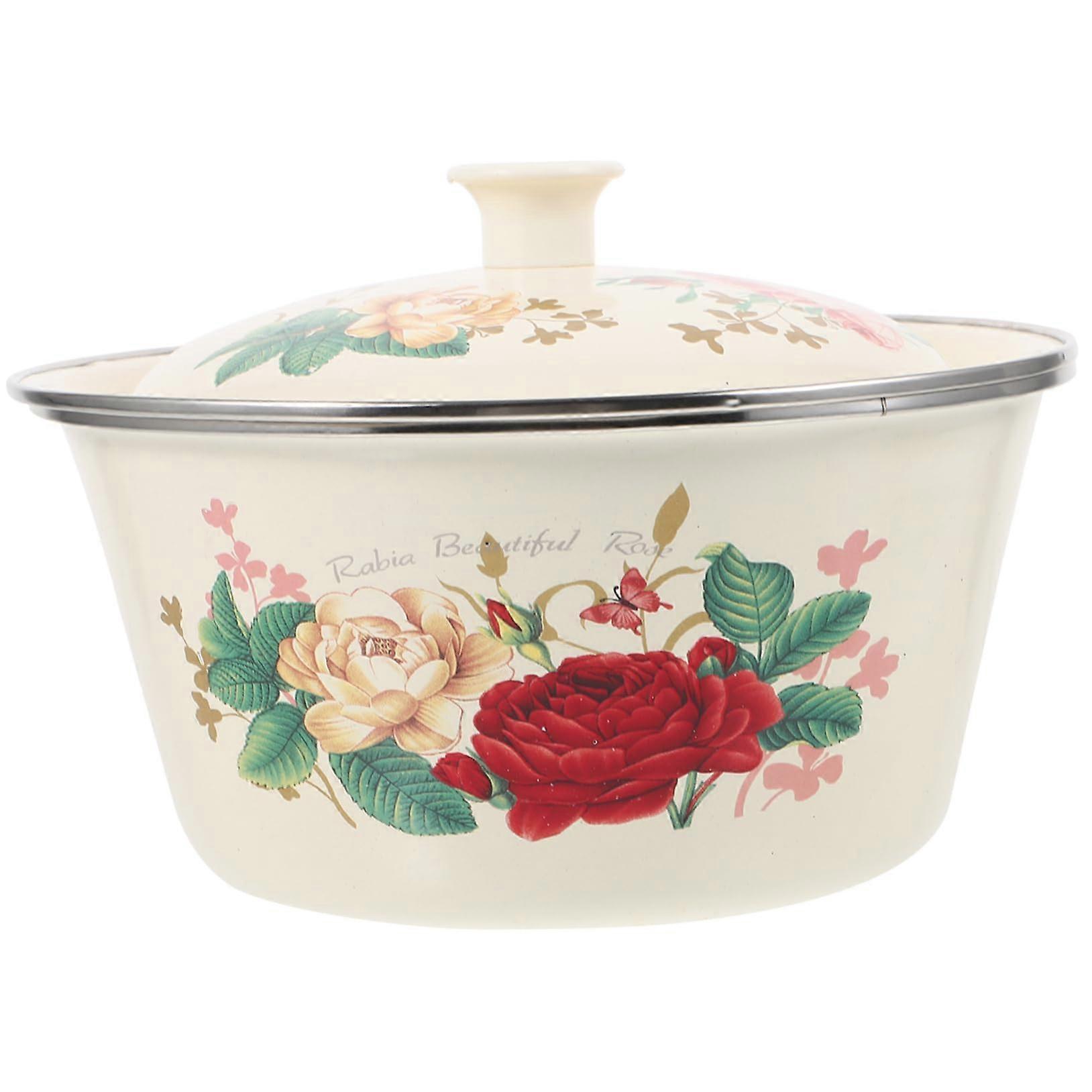 1 Piece Enamel Soup Bowl with Lid Creative Kitchen Solution for Home Restaurant and Hotel Retro Design for Soups and Easy to Clean