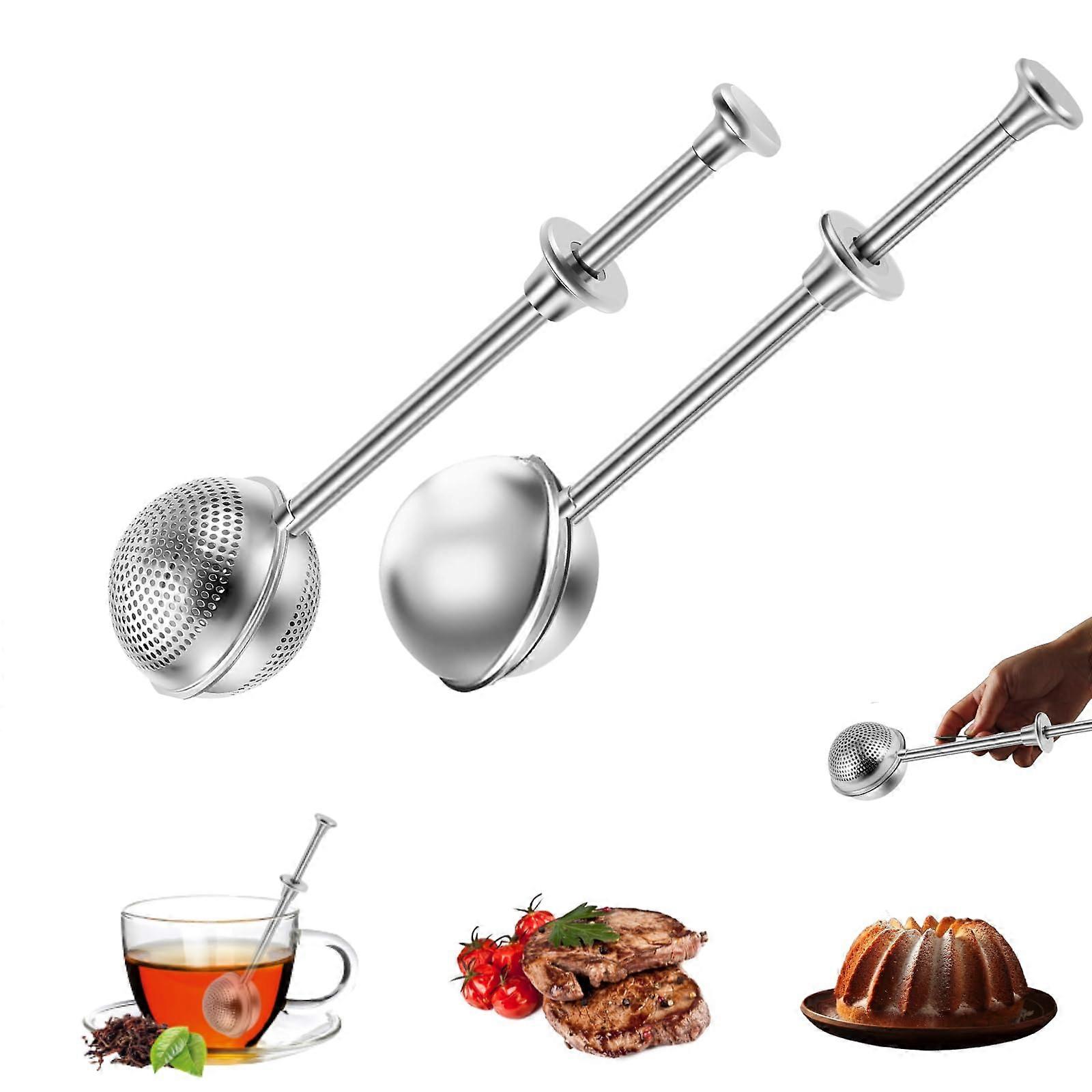 Tea Strainer for Loose Tea - Pack of 2, 18x5 cm Stainless Steel Infuser with Telescopic Handle, Half/Full Filter Hole