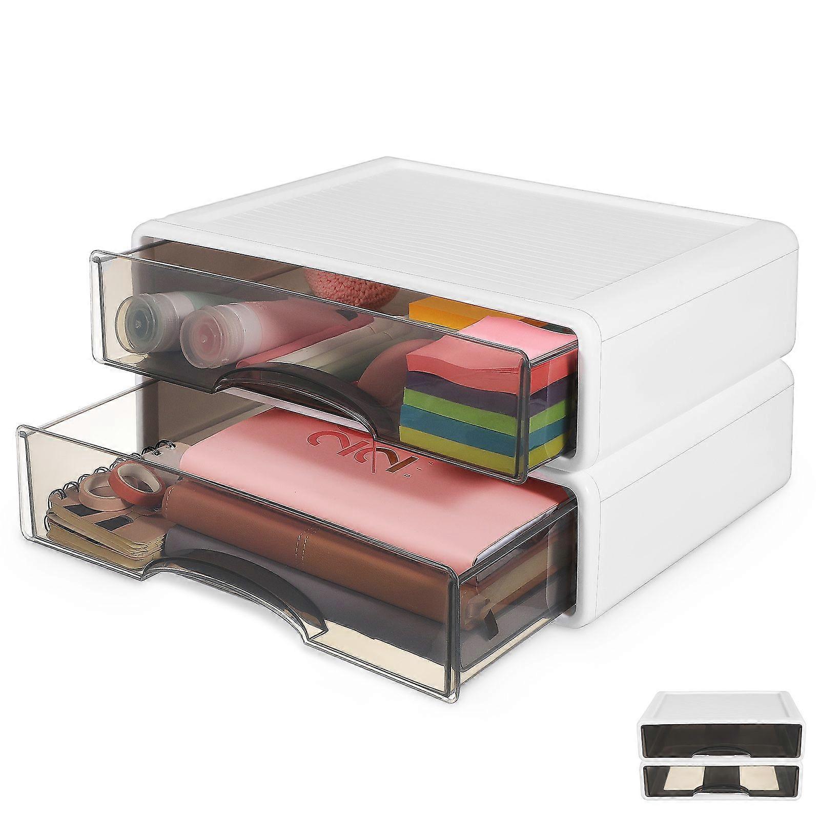 2pcs Desk Organizer Stackable Desktop Storage Case Makeup Organizer Storage Box Office Supply Organizer